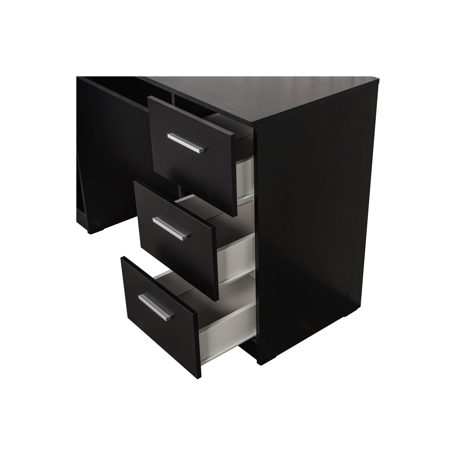 Bureau d’ordinateur avec 3 tiroirs, 1 porte et 1 tablette de rangement de MADESA, beaucoup d’espace, bois, 18 prof. X 53 larg. X 30 haut. - Noir