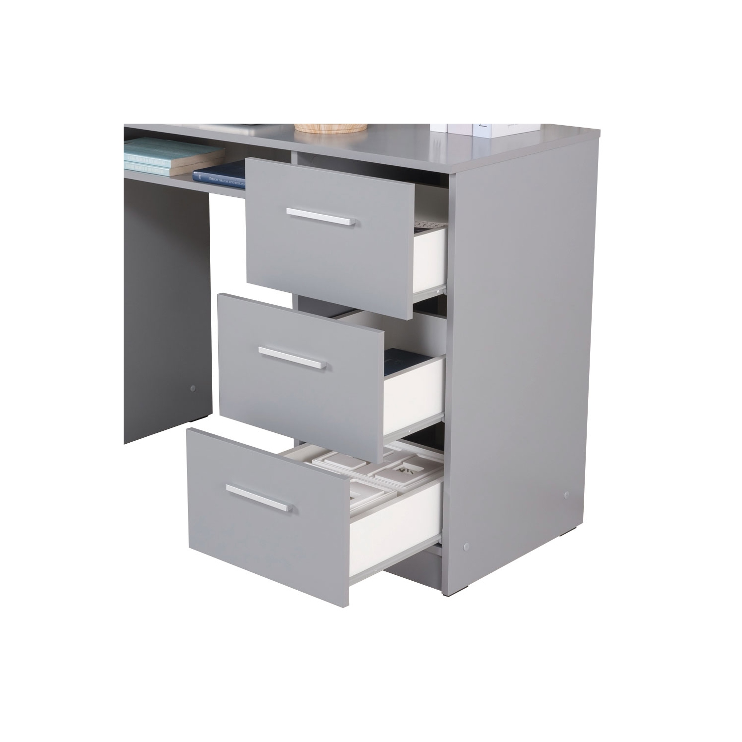 Bureau d’ordinateur avec 3 tiroirs, 1 porte et 1 tablette de rangement de MADESA, beaucoup d’espace, bois, 18 prof. X 53 larg. X 30 haut. - Gris