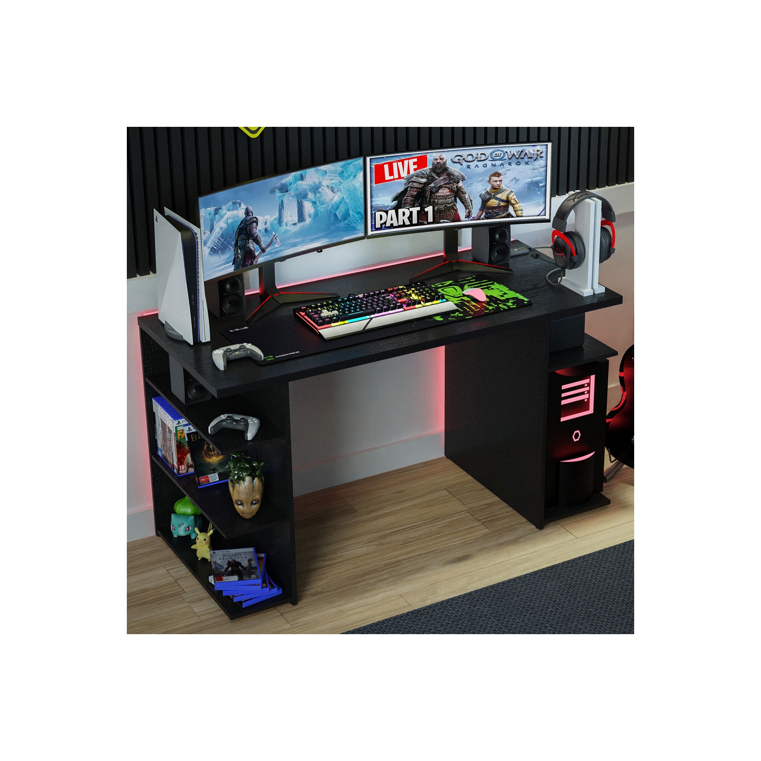 MADESA Gaming Computer Desk with 5 Shelves, Cable Management and