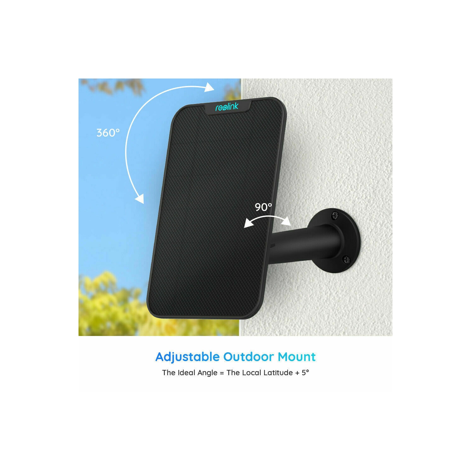 Panneau solaire avec bloc D’alimentation DE Reolink Home Security UNIQUEMENT pour caméras extérieures rechargeables Argus 2E/Argus 3 Pro/Argus PT/Go