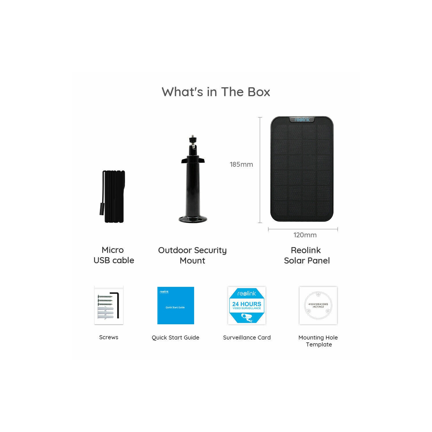 Panneau solaire avec bloc D’alimentation DE Reolink Home Security UNIQUEMENT pour caméras extérieures rechargeables Argus 2E/Argus 3 Pro/Argus PT/Go