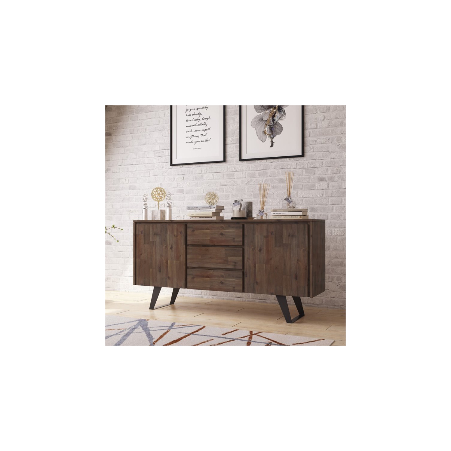 Simpli Home Lowry 60" Solid Wood Sideboard in Rustic Natural Aged Brown