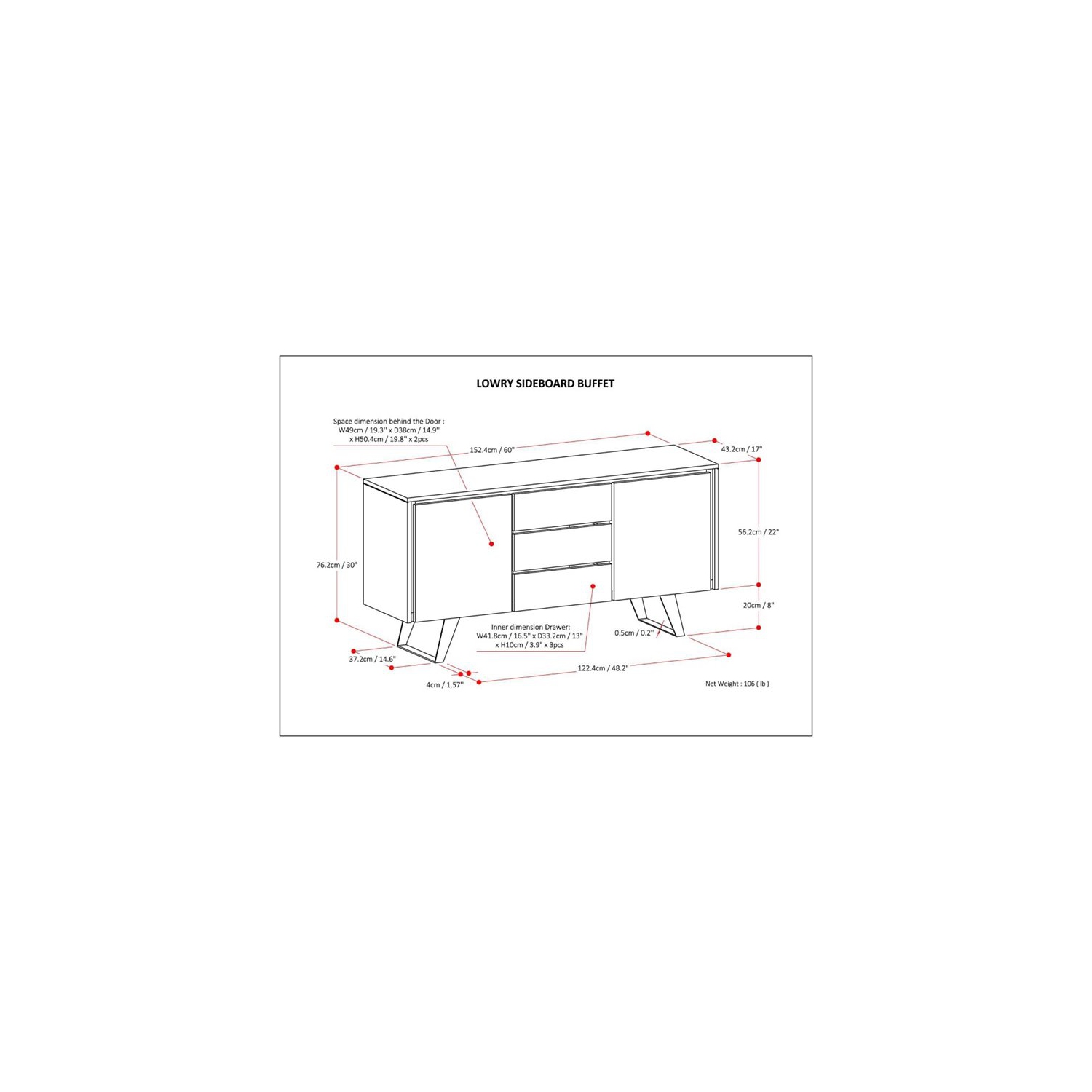 Simpli Home Lowry 60" Solid Wood Sideboard in Rustic Natural Aged Brown