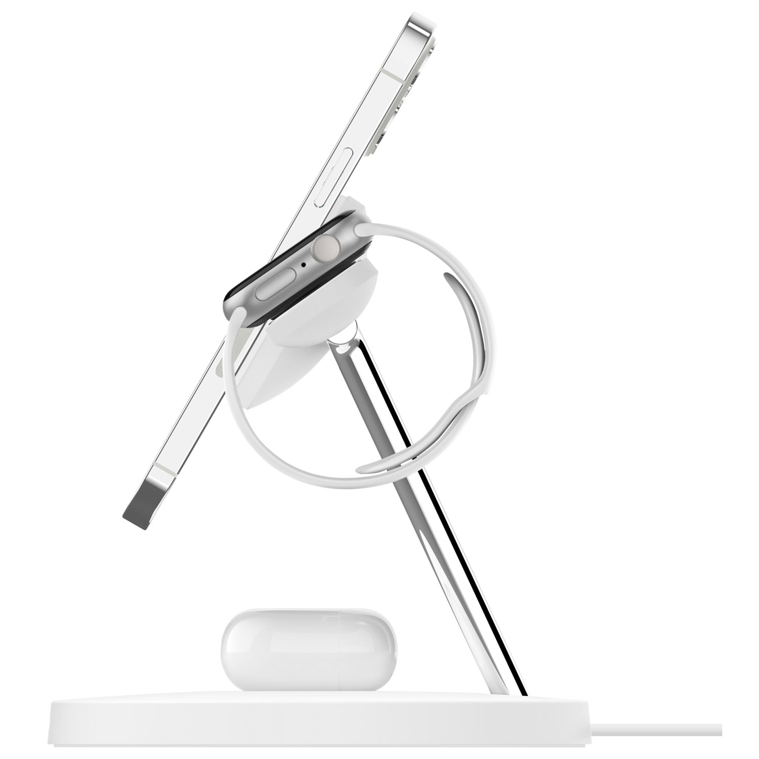 Belkin MagSafe 3-in-1 Wireless Charging Stand for iPhone 15/14/13/12, Apple Watch & AirPods - White