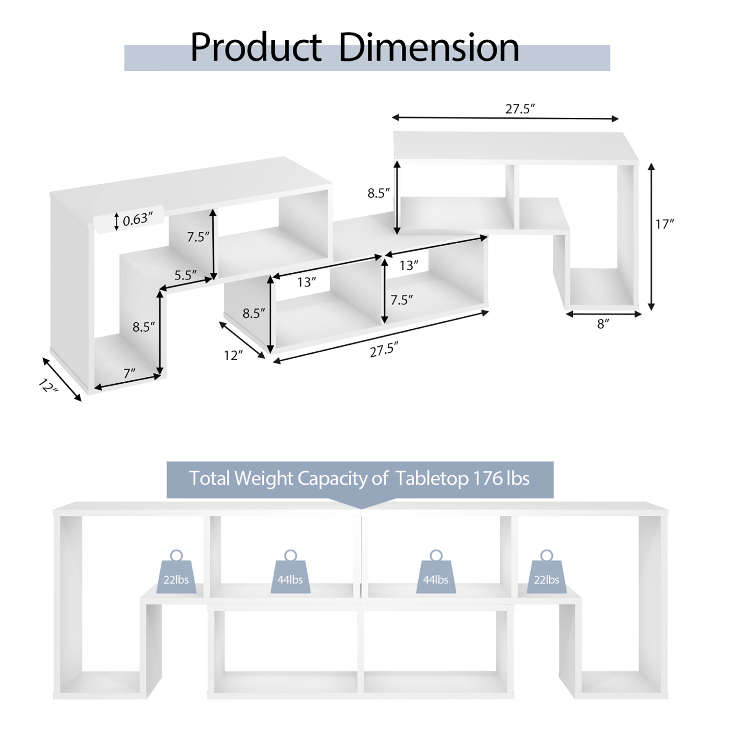 Costway 3 Pcs TV Stand for TV's up To 65" Console Entertainment Center Bookcase Shelves