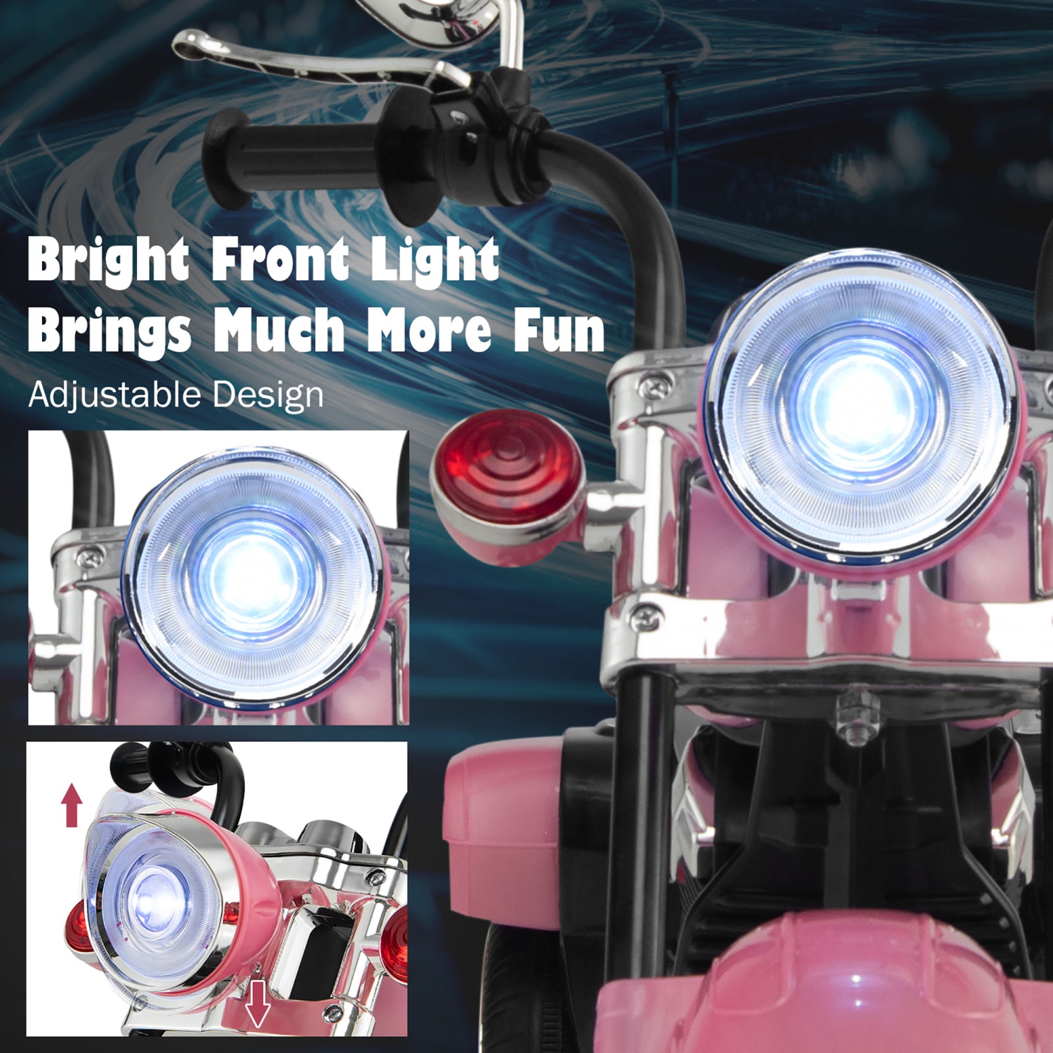Costway 6V Kids Ride On Chopper Motorcycle 3 Wheel Trike with Headlight and Horn Pink