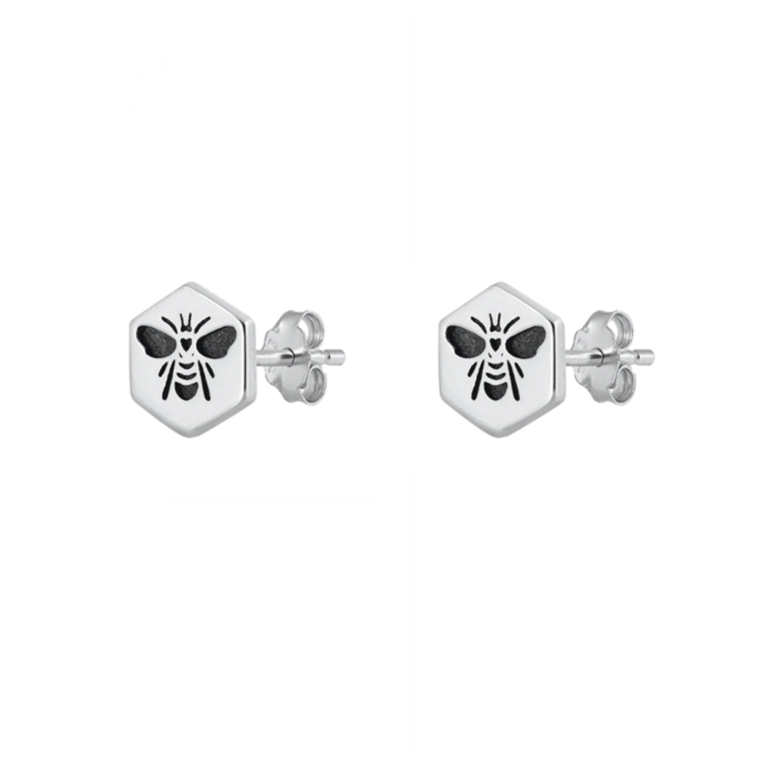 Ag Sterling - Sterlnig Silver Honeycomb Bee Stud Earrings