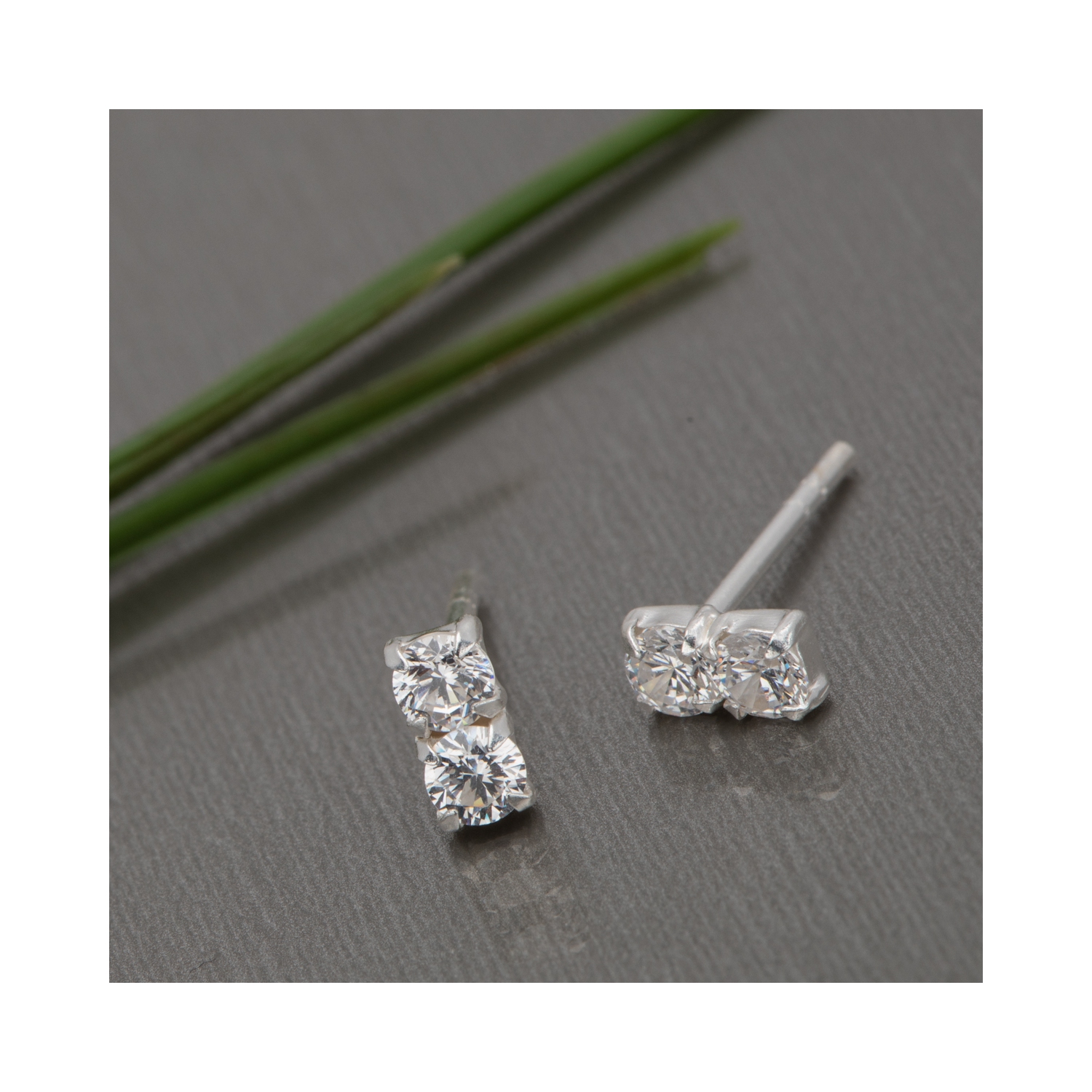 Ag Sterling - Sterling Silver Dual Circular Crystal Stud Earrings