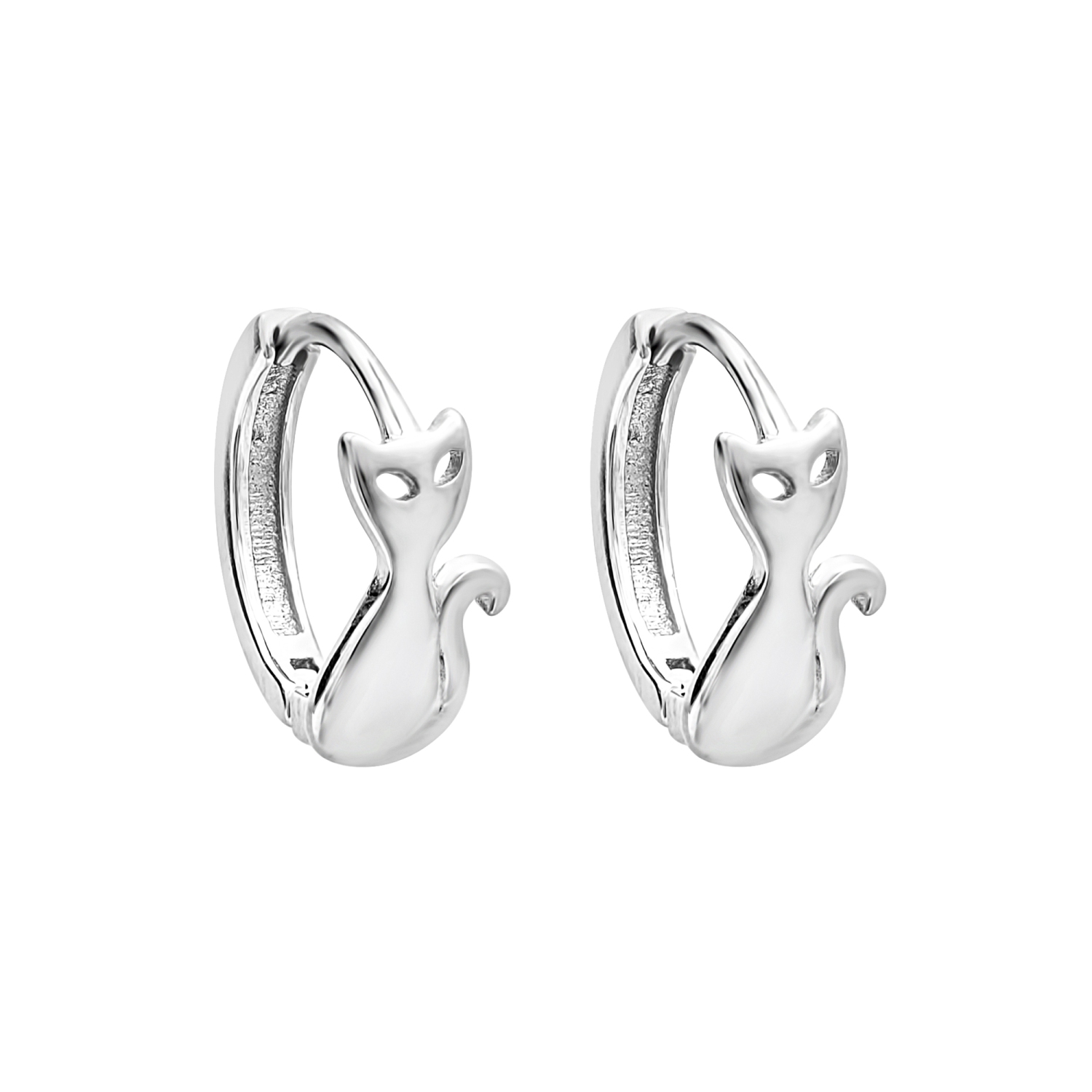 Ag Sterling - Sterling Silver Cat Huggie Hoop Earrings