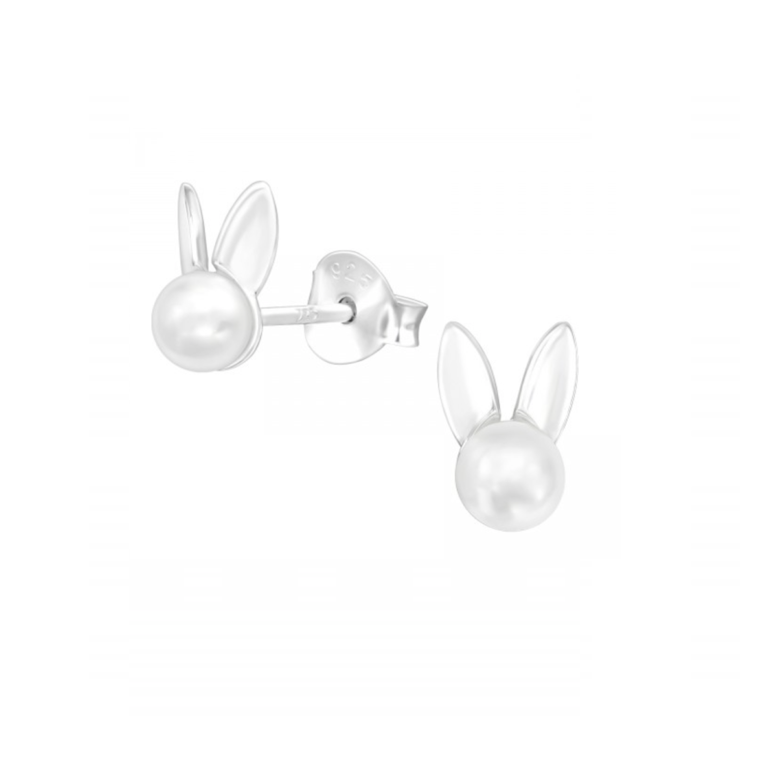 SAg Sterling - terling Silver Imitation Pearl Bunny Stud Earrings