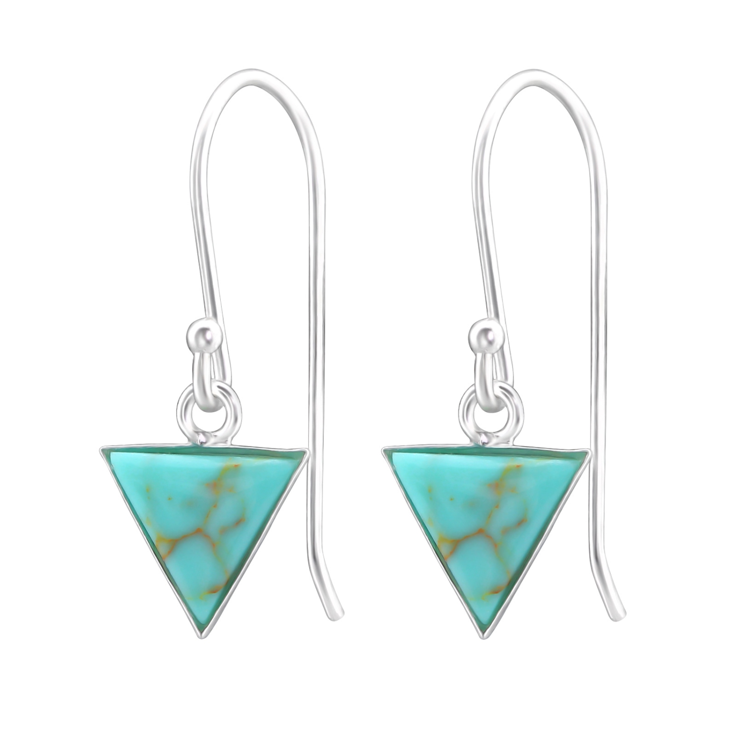 Ag Sterling - Sterling Silver Turquoise Triangle Drop Earrings