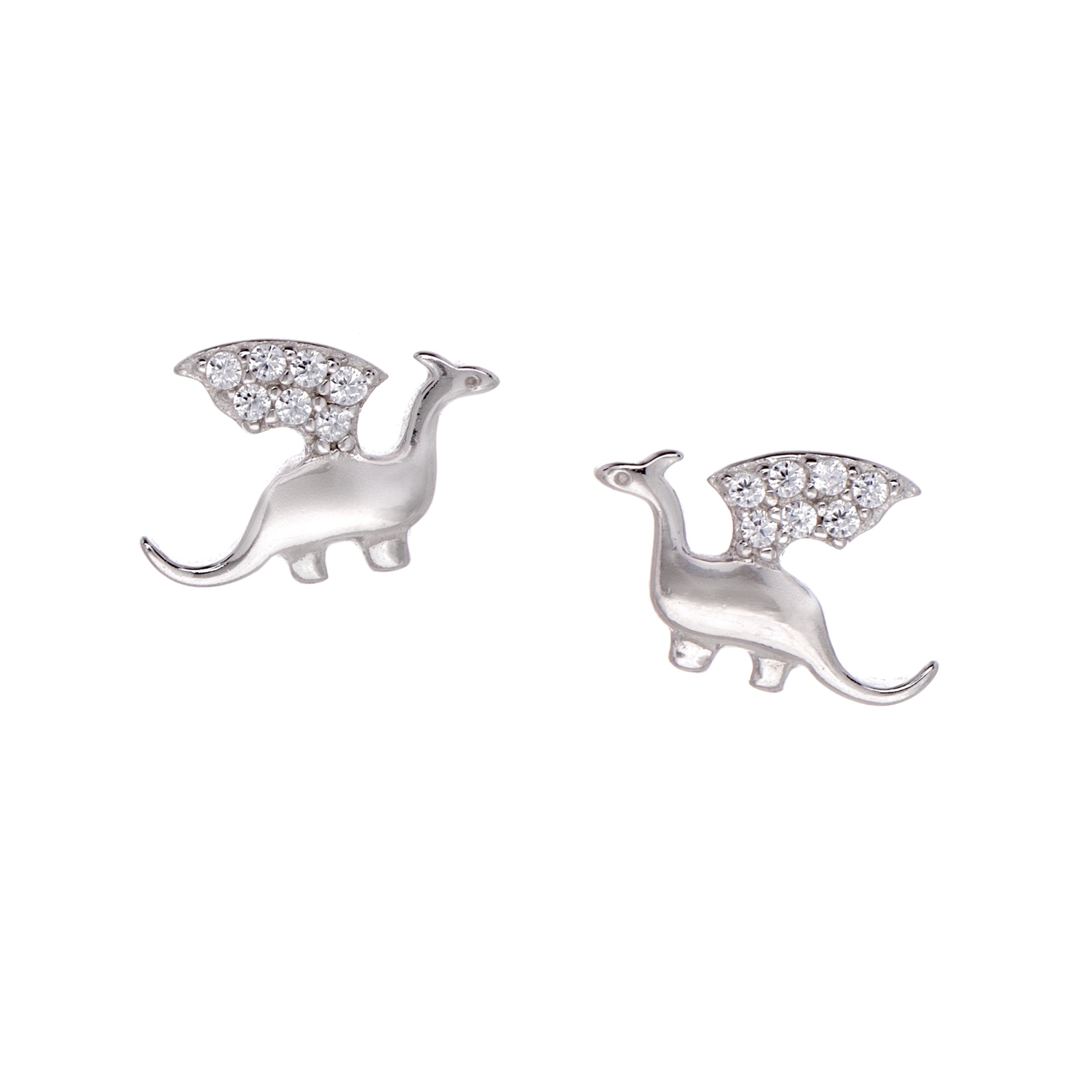 Ag Sterling - Sterling Silver CZ Dragon Stud Earrings