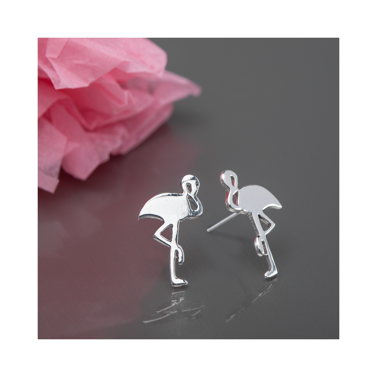 Ag Sterling - Sterling Silver Flamingo Stud Earrings