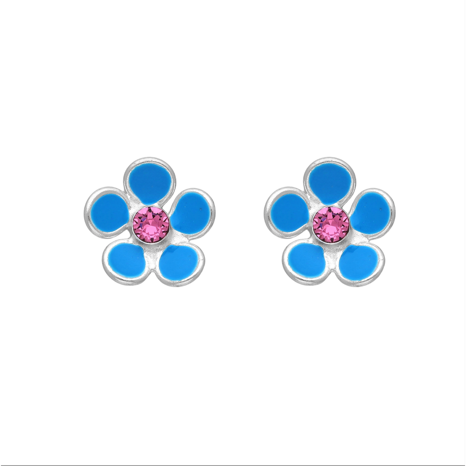 Ag Sterling - Sterling Silver Blue Pink CZ Flower Stud Earrings