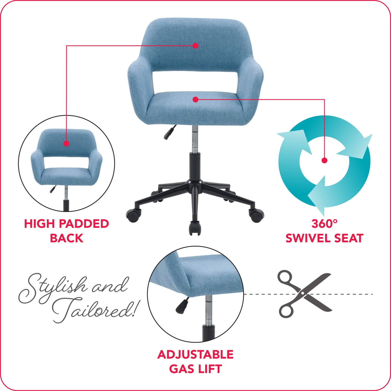 CorLiving WGY-634-C Marlowe Upholstered Task Chair, Light Blue