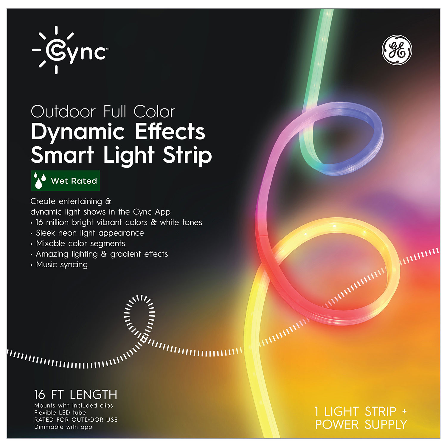 GE Cync 4.9m Dynamic Effects Gradient Outdoor Smart Light Strip - Multi-Colour