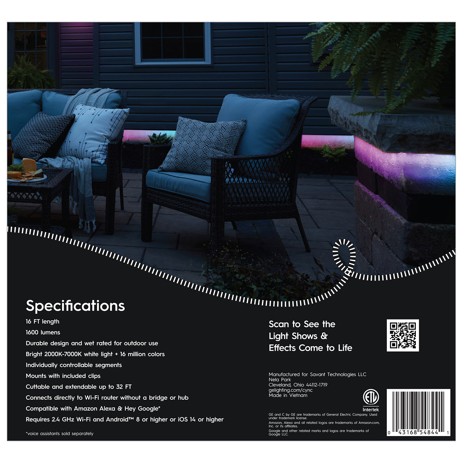 GE Cync 4.9m Dynamic Effects Gradient Outdoor Smart Light Strip - Multi-Colour