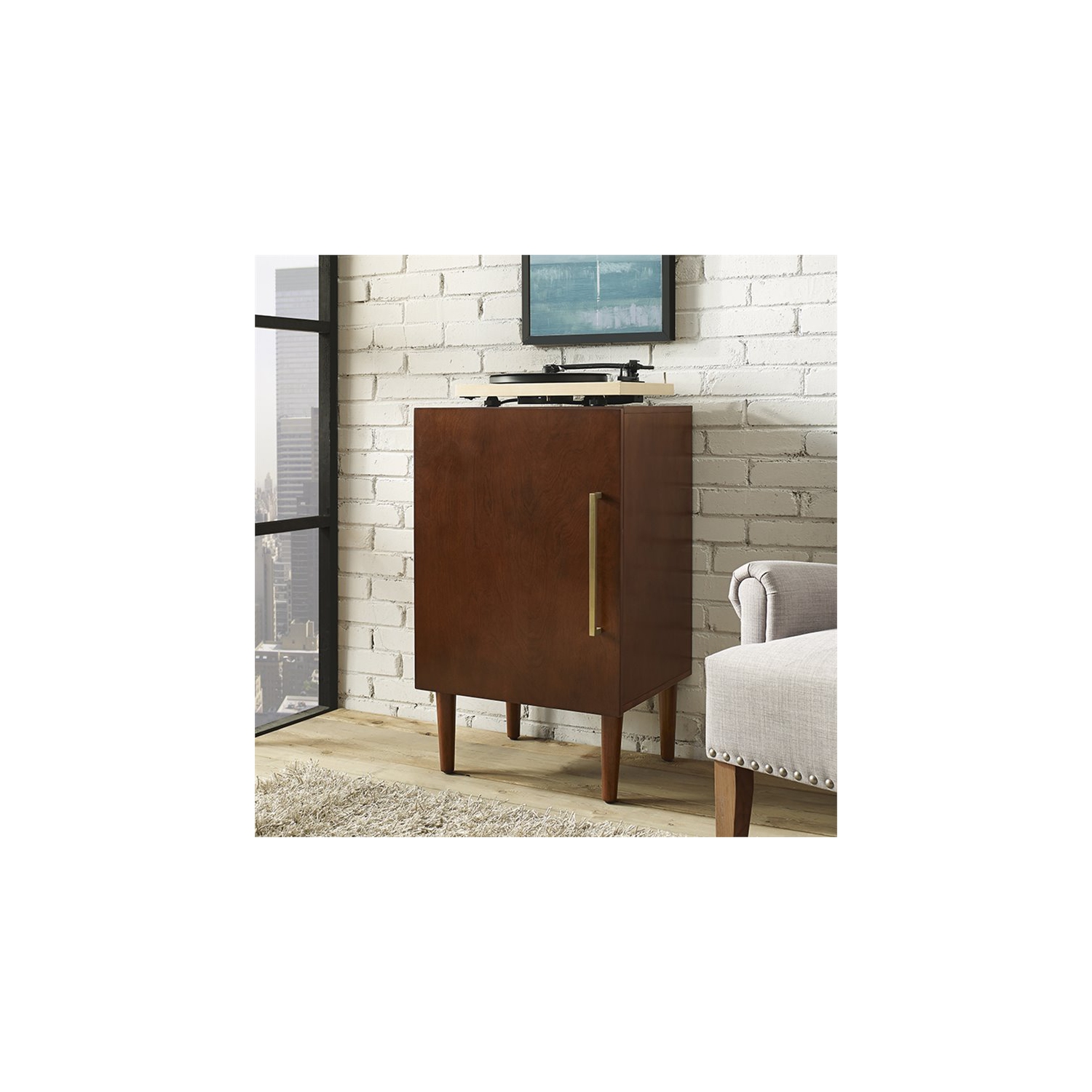 Bowery Hill Modern Engineered Wood Record Player Stand in Mahogany