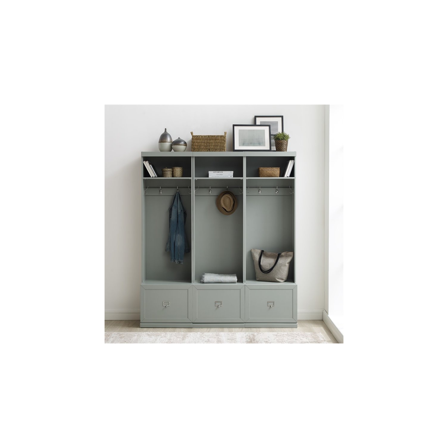 Portemanteau moderne en bois au fini gris de Bowery Hill