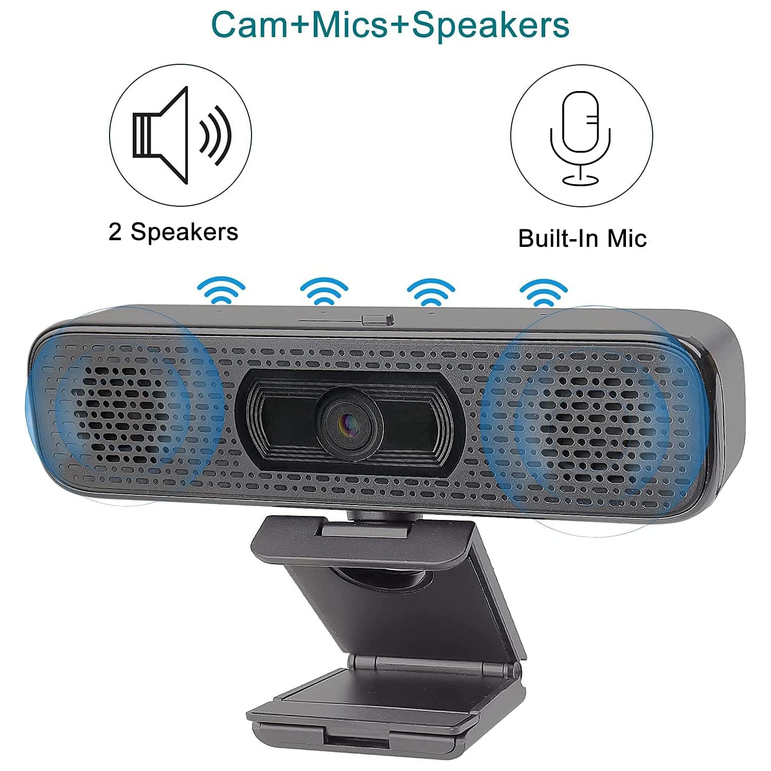 1080P HD Webcam with 2 Speakers & Built-in Microphone for Computer Monitor,90 Degree View Angle Desktop USB Stream Camera with Privacy Cover for