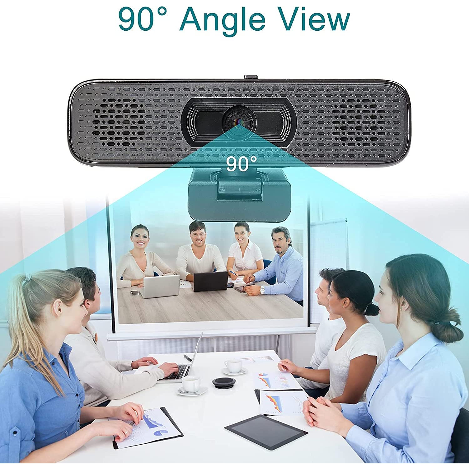 1080P HD Webcam with 2 Speakers & Built-in Microphone for Computer Monitor,90 Degree View Angle Desktop USB Stream Camera with Privacy Cover for