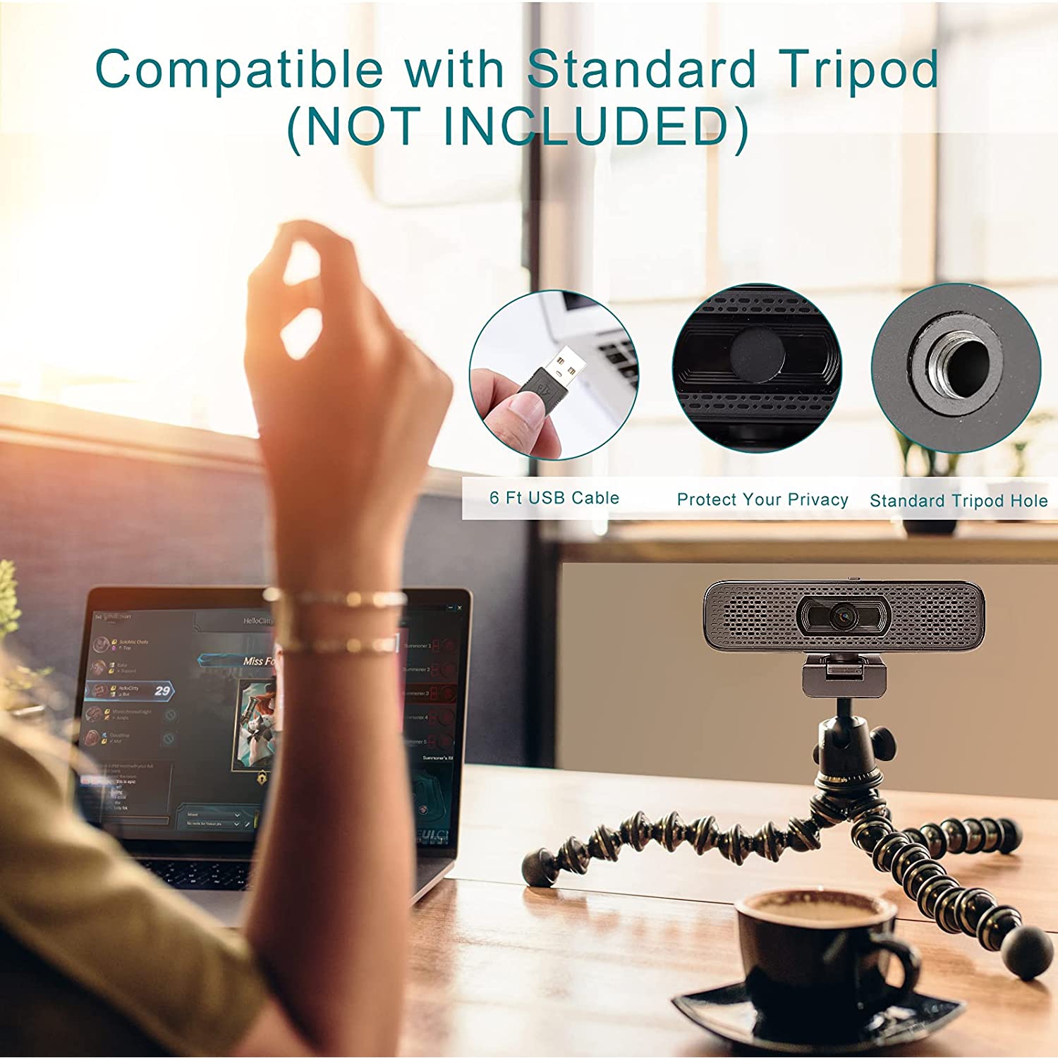 1080P HD Webcam with 2 Speakers & Built-in Microphone for Computer Monitor,90 Degree View Angle Desktop USB Stream Camera with Privacy Cover for