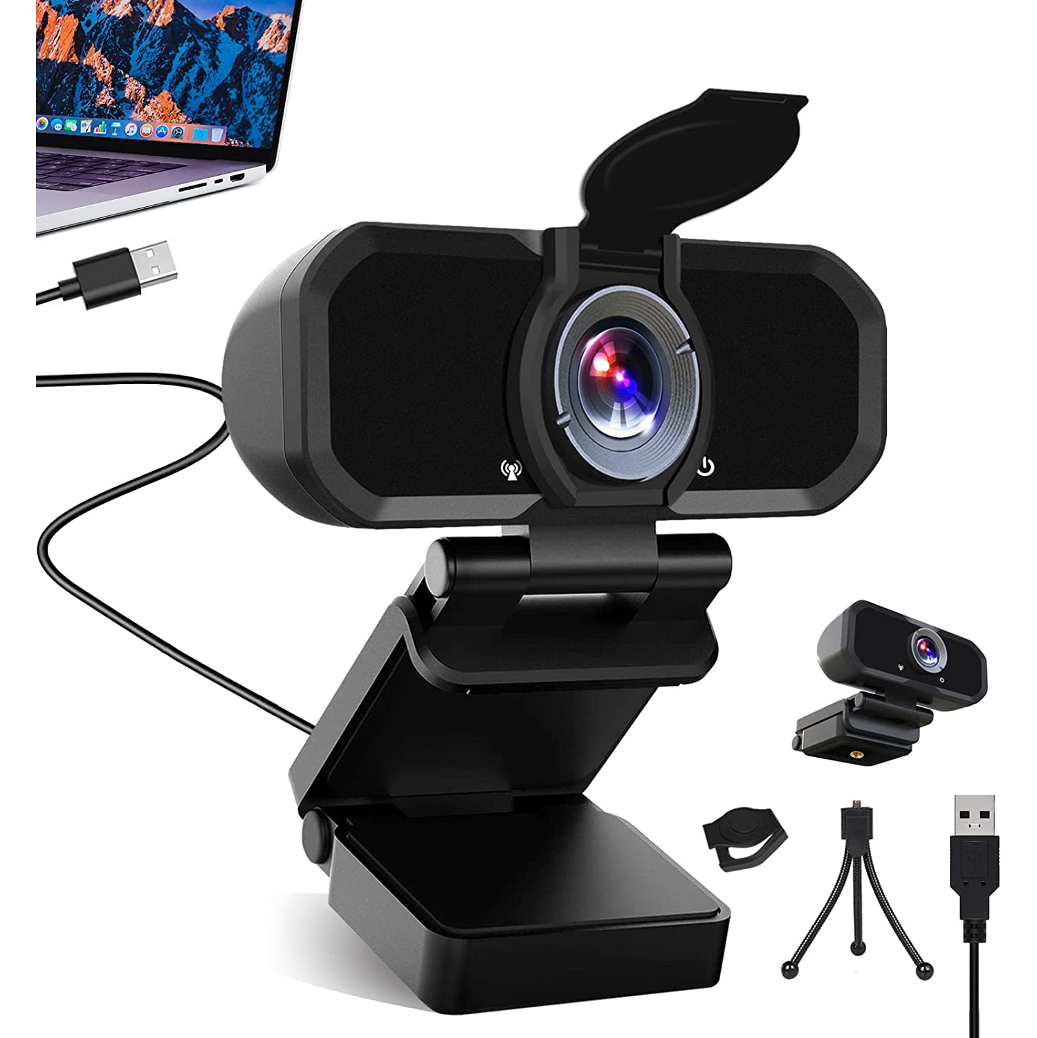 1080p Wecam with Microphone & Privacy Cover, 110 Degree Wide Angle Web Camera for PC Laptop Computer MAC Desktop, Plug and Play, HD USB Webcam for Zoom Video Conference Skype
