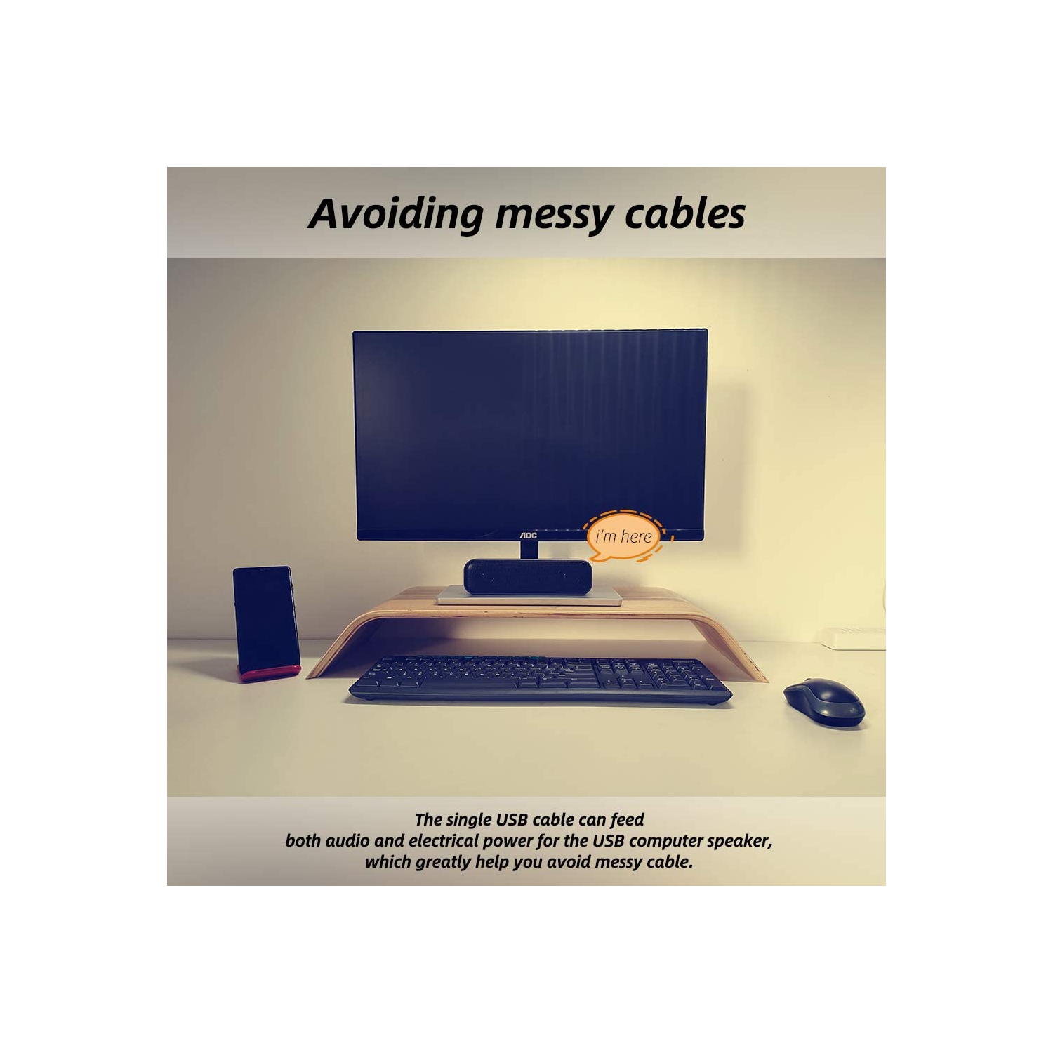 Haut-parleur d’ordinateur USB, haut-parleur de portable avec son stéréo et basses améliorées, mini barre de son portative pour les ordinateurs