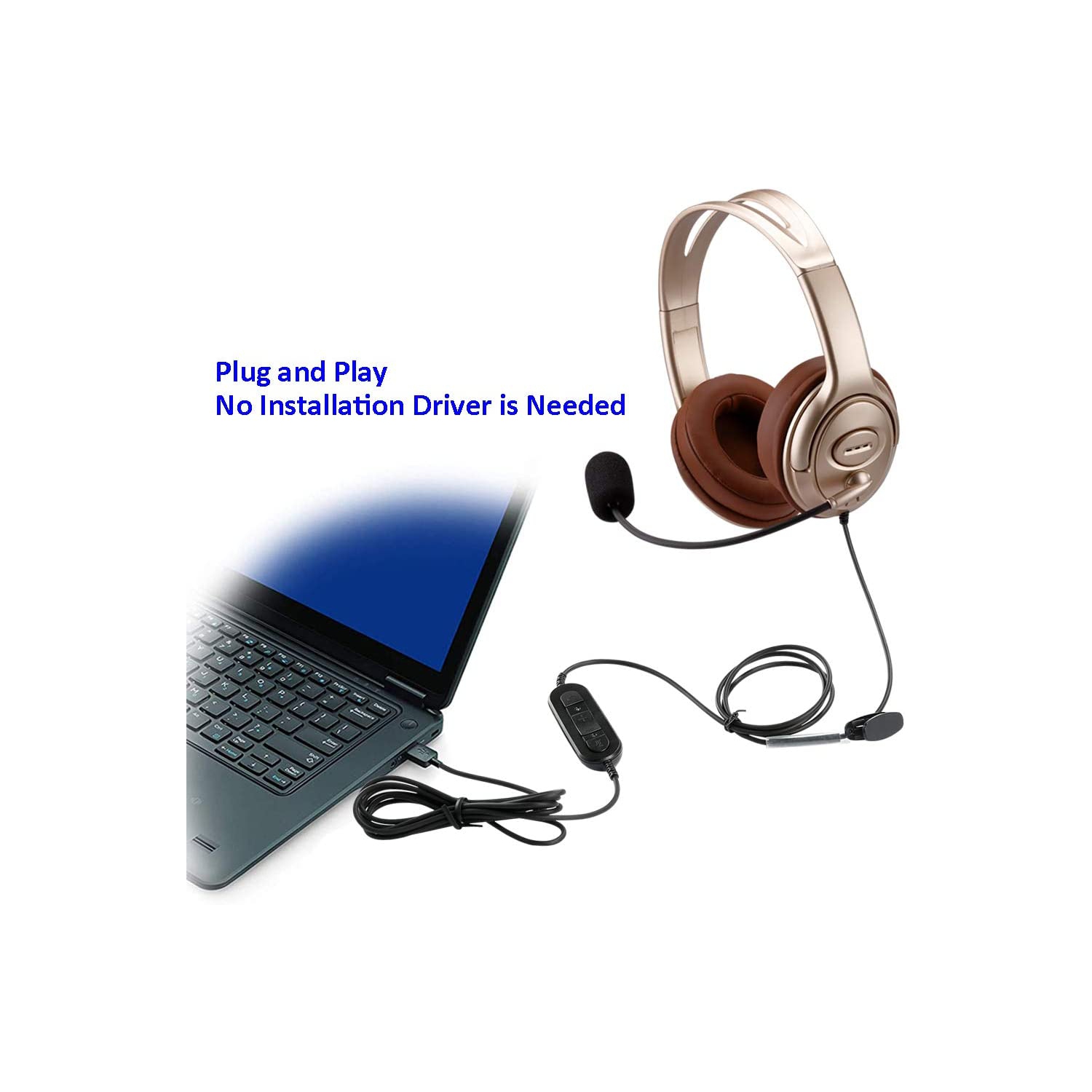 USB Headset with Microphone Noise Cancelling and Volume Controls, Computer Headphone Headset with Voice Recognition Mic for UC Softphones Business