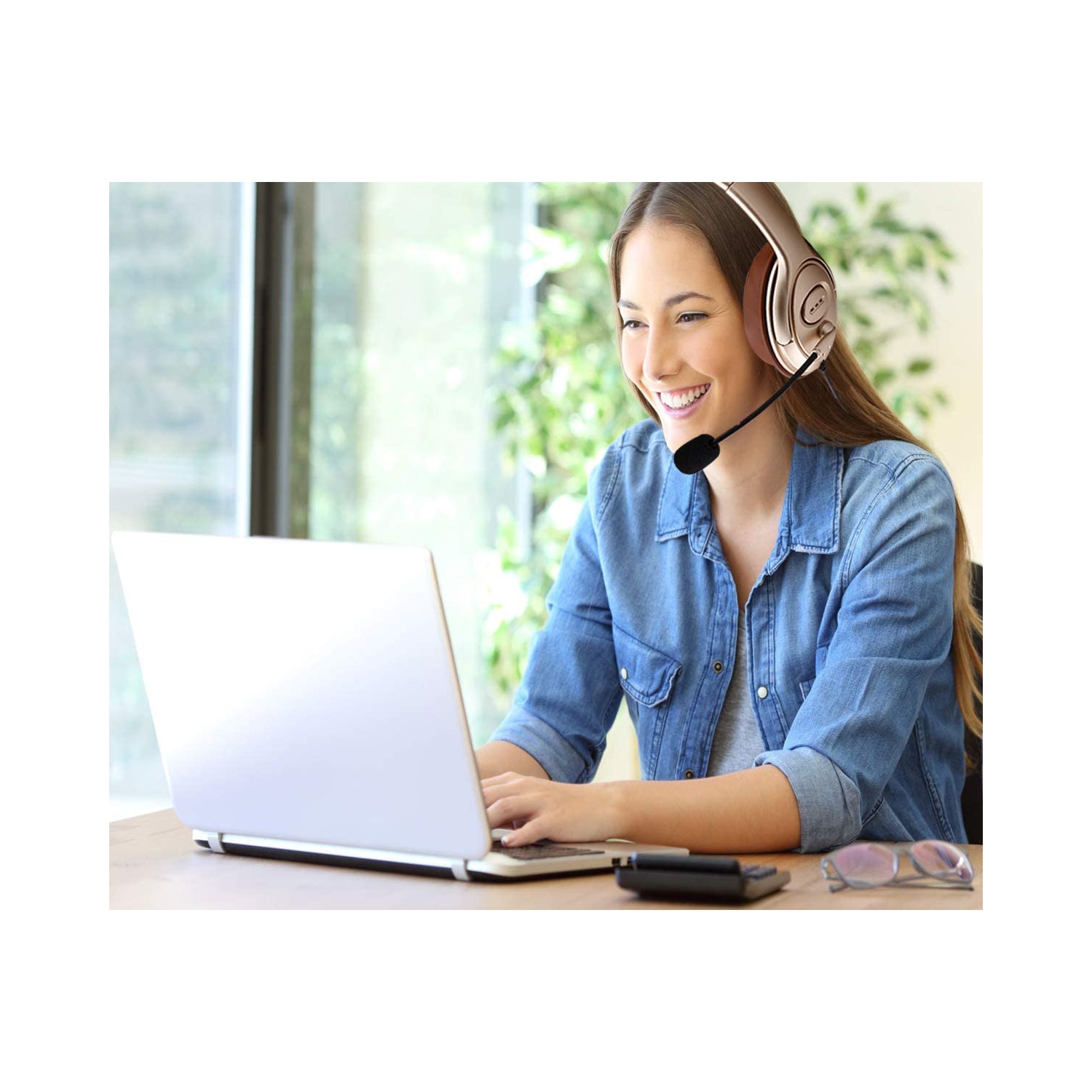 USB Headset with Microphone Noise Cancelling and Volume Controls, Computer Headphone Headset with Voice Recognition Mic for UC Softphones Business