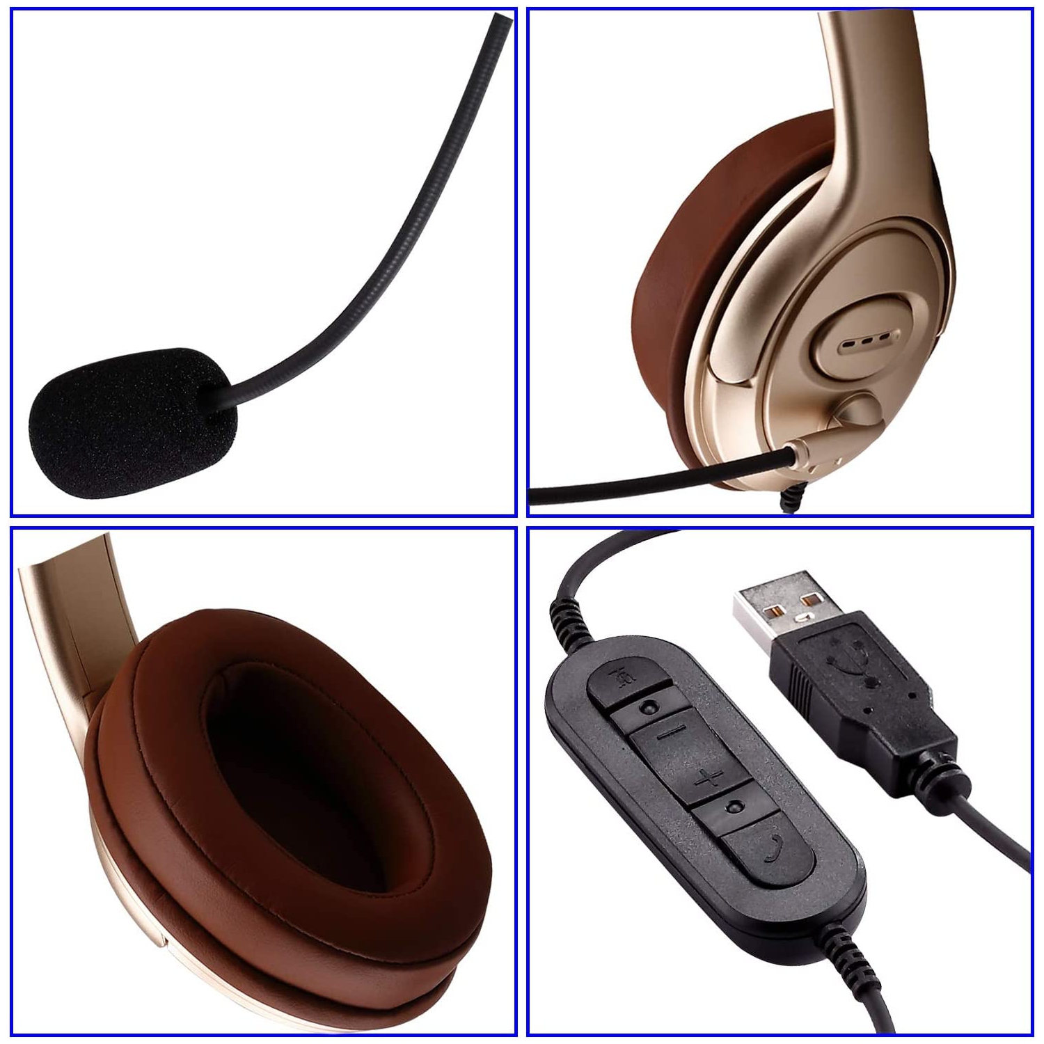 USB Headset with Microphone Noise Cancelling and Volume Controls, Computer Headphone Headset with Voice Recognition Mic for UC Softphones Business