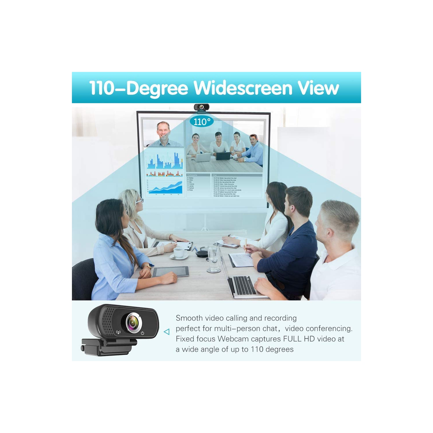 1080P Webcam,Live Streaming Web Camera with Stereo Microphone, Desktop or Laptop USB Webcam with 110 Degree View Angle, HD N5 Webcam for Video