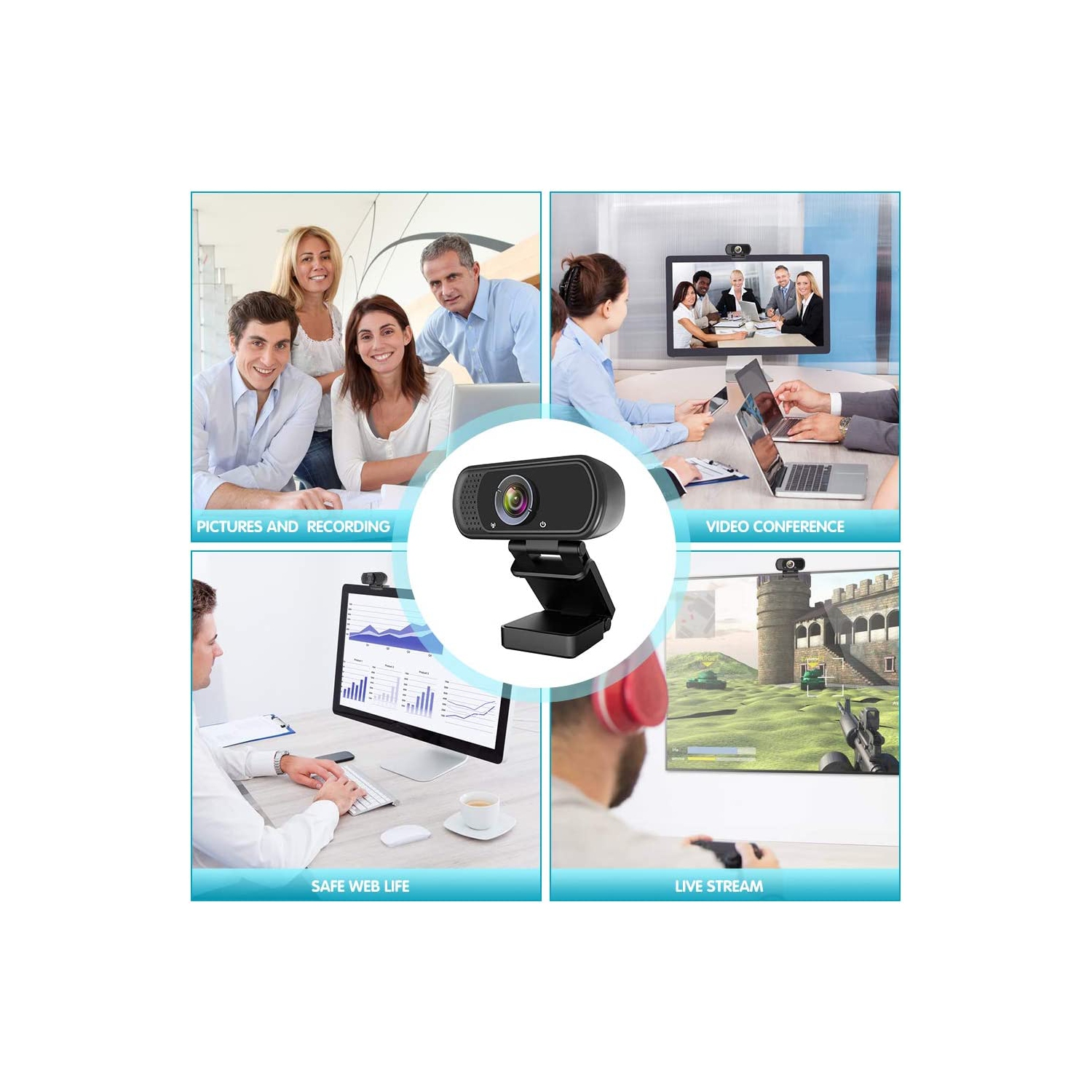 1080P Webcam,Live Streaming Web Camera with Stereo Microphone, Desktop or Laptop USB Webcam with 110 Degree View Angle, HD N5 Webcam for Video