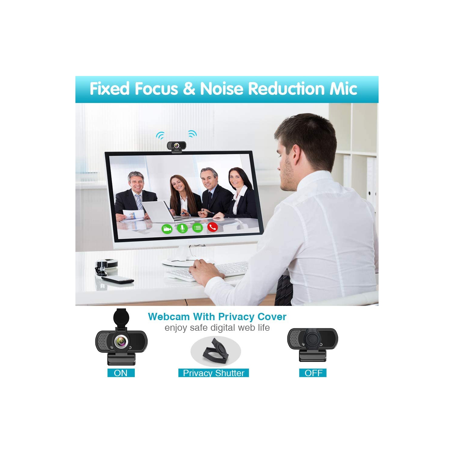 1080P Webcam,Live Streaming Web Camera with Stereo Microphone, Desktop or Laptop USB Webcam with 110 Degree View Angle, HD N5 Webcam for Video