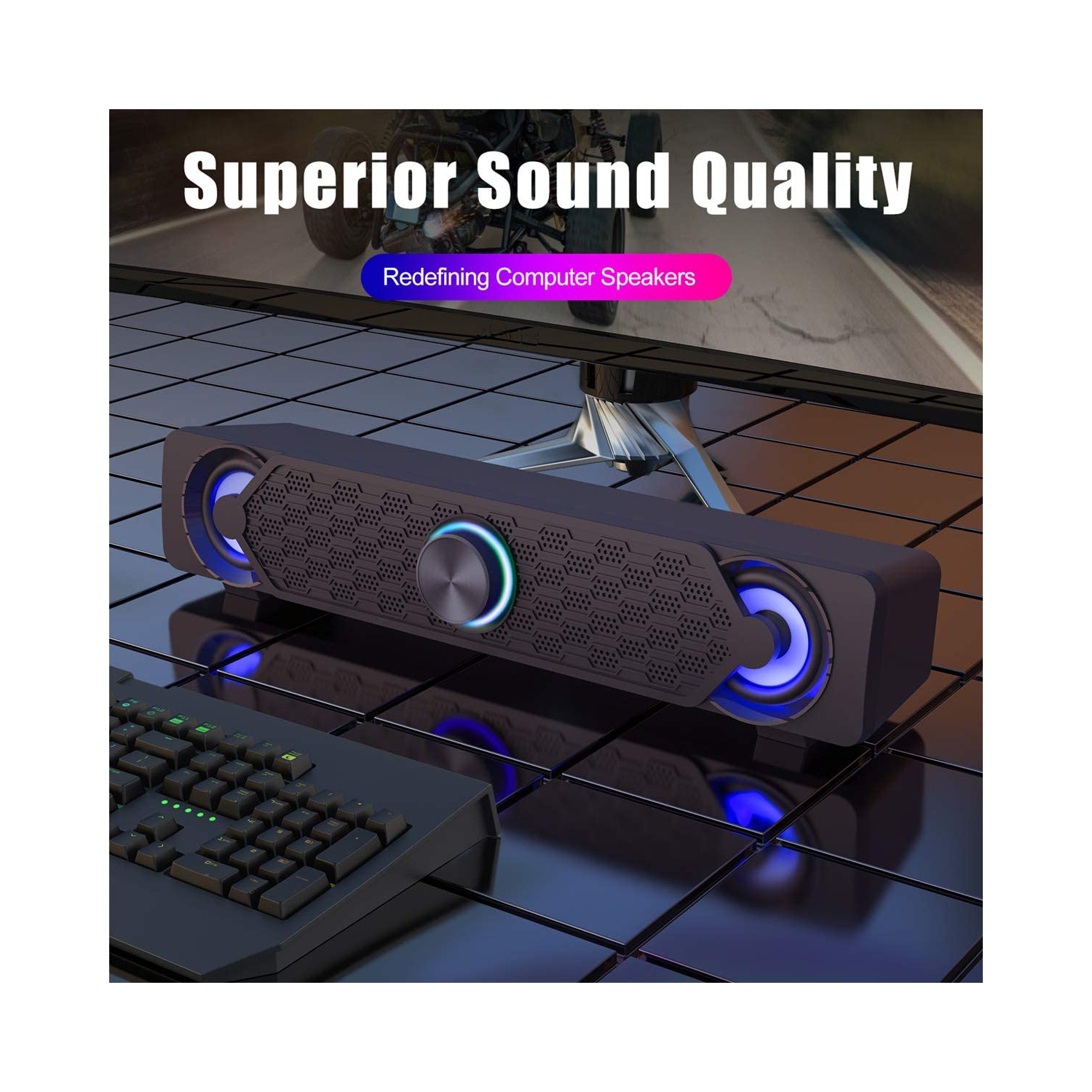 PC Speakers, Computer Gaming Speaker Cool Led/Volume Control Powered by USB, Stereo PC Laptop Desktop Loudspeaker