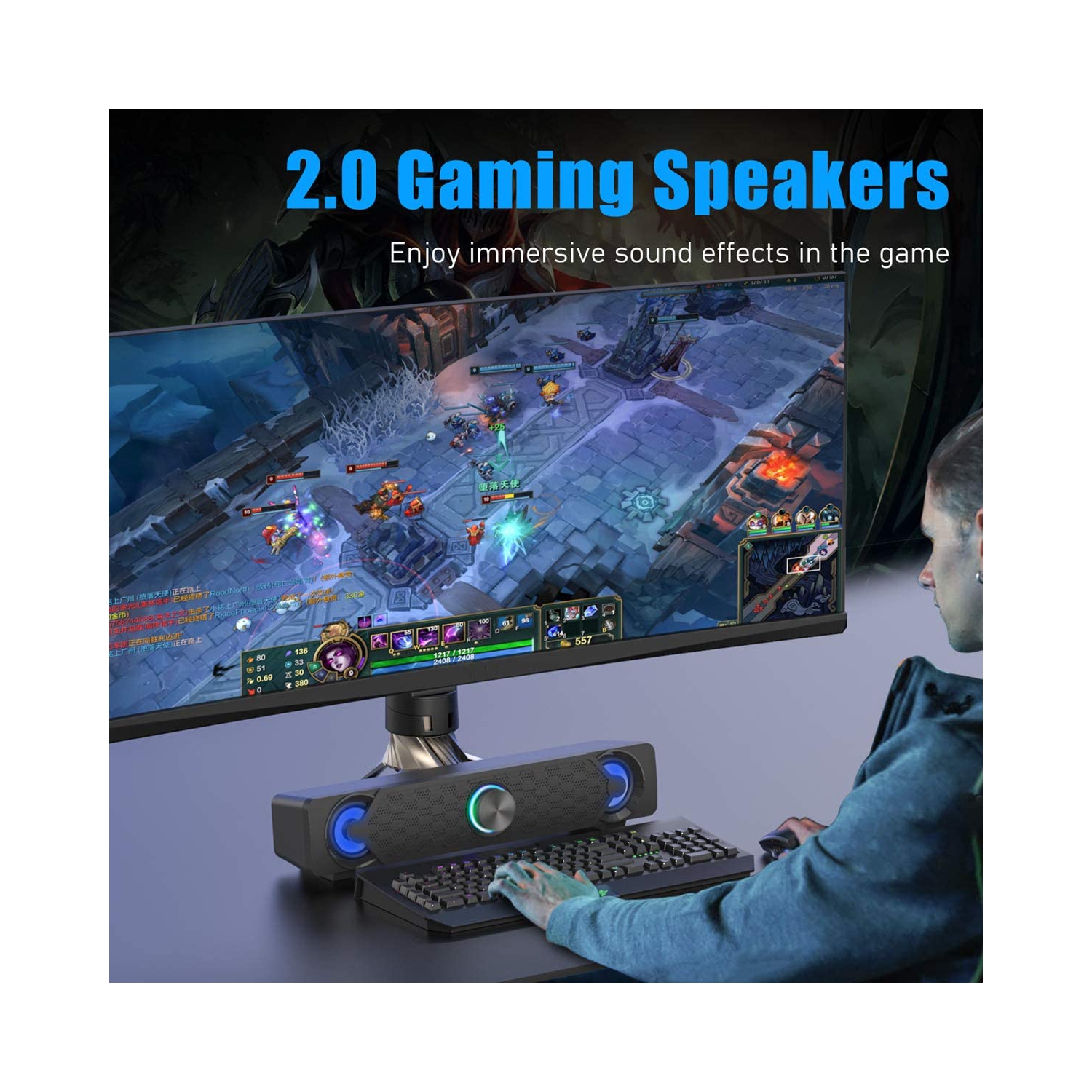 PC Speakers, Computer Gaming Speaker Cool Led/Volume Control Powered by USB, Stereo PC Laptop Desktop Loudspeaker