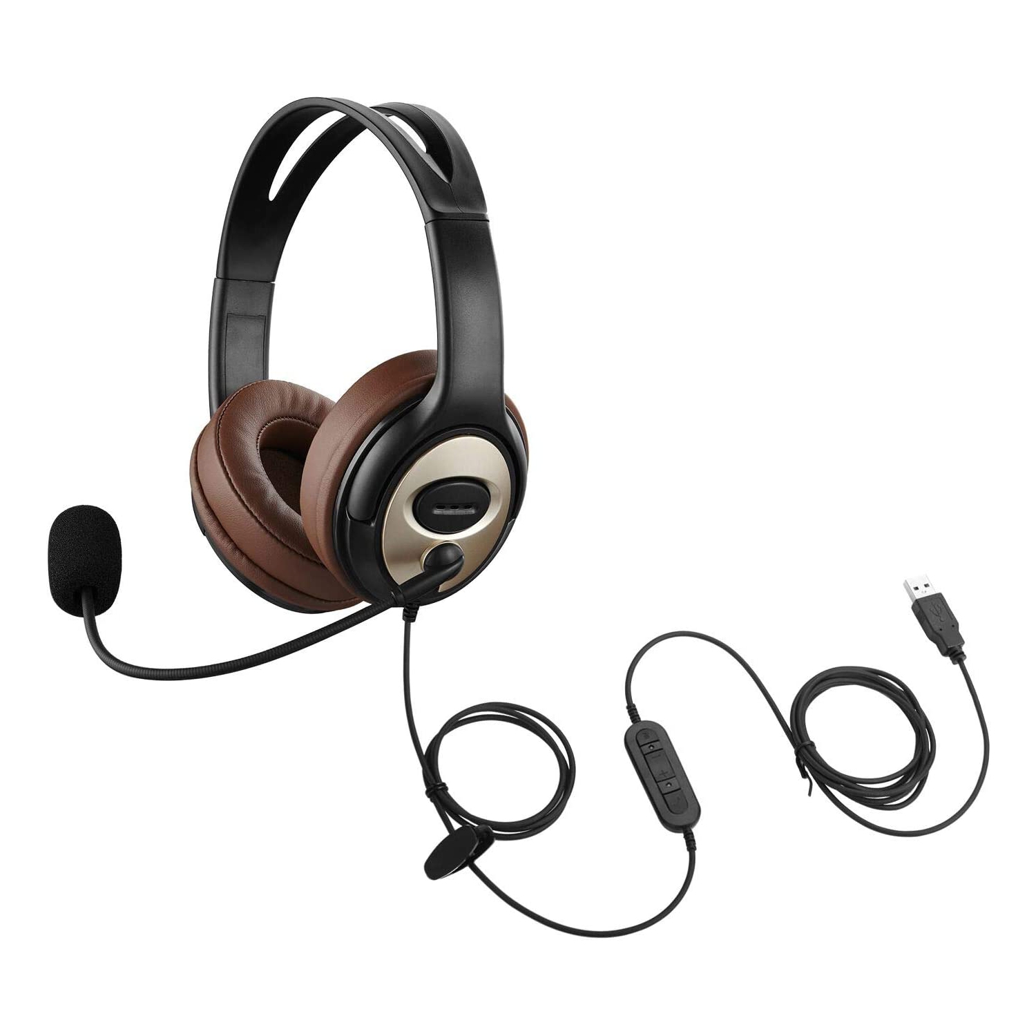 USB Headset with Microphone for PC Laptop w Mic Mute Volume Controller for Dragon Voice Recognition Dictation Wired PC Headphone for School Kids