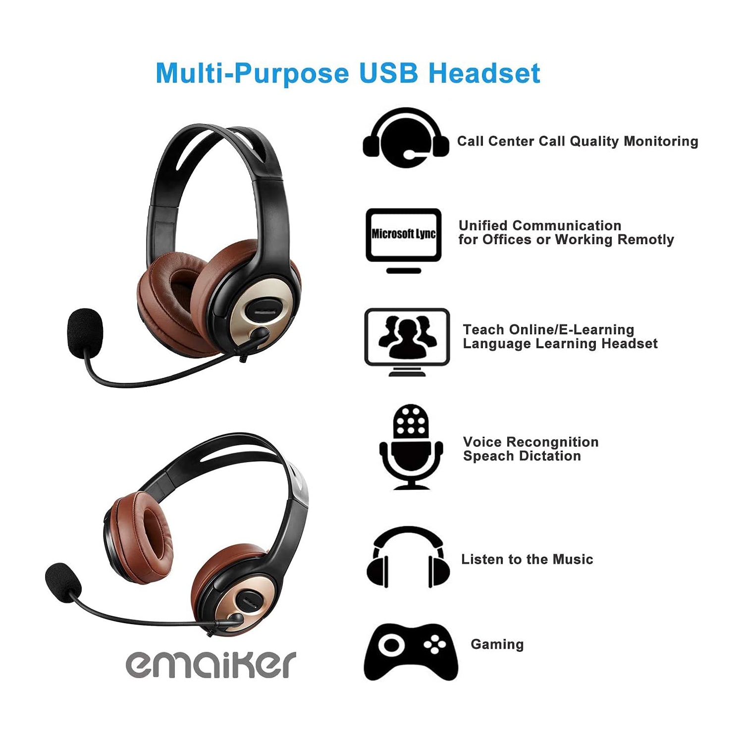 USB Headset with Microphone for PC Laptop w Mic Mute Volume Controller for Dragon Voice Recognition Dictation Wired PC Headphone for School Kids