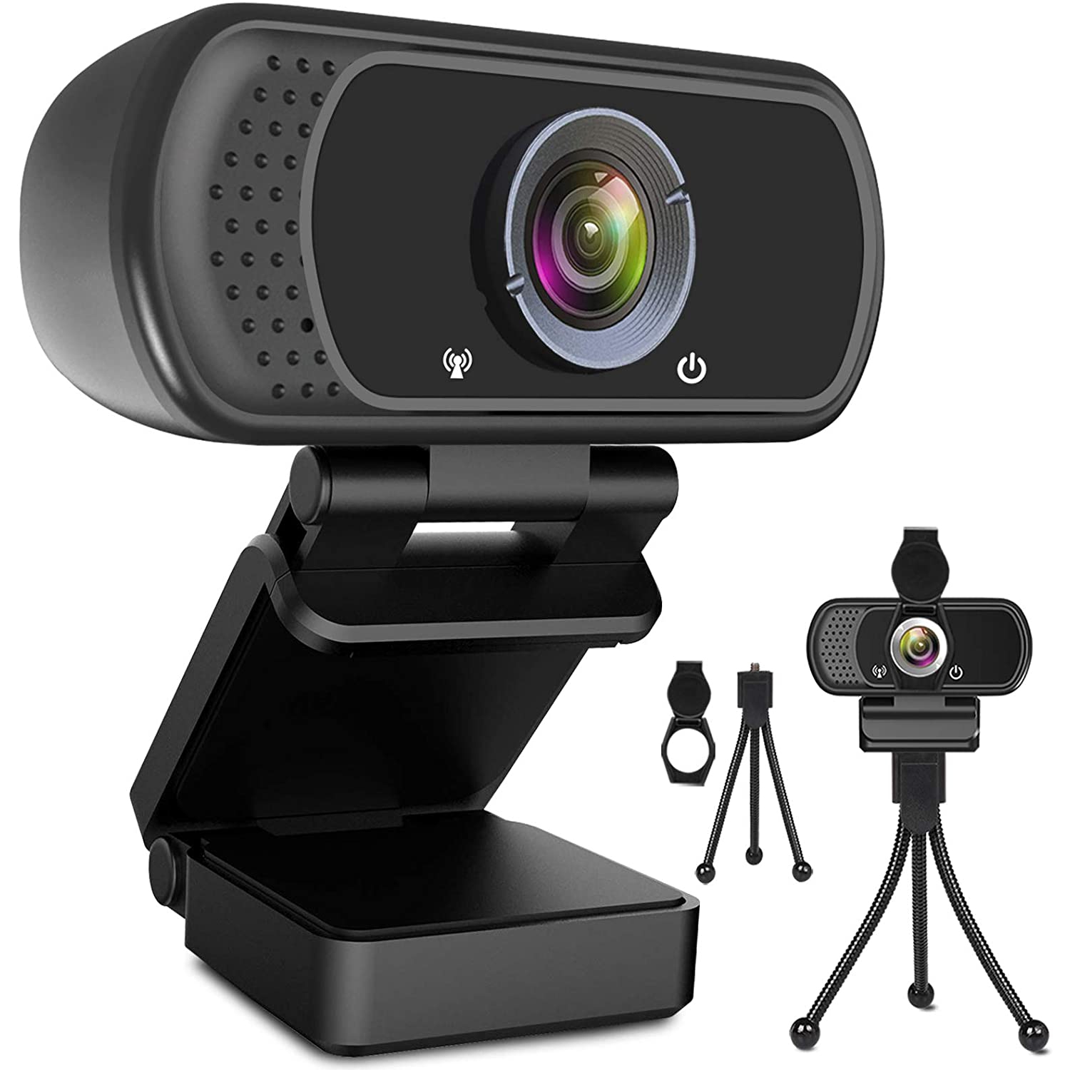 Webcam HD 1080p Web Camera, USB PC Computer Webcam with Microphone, Laptop Desktop Full HD Camera Video Webcam 110 Degree Widescreen, Pro Streaming Webcam for Recording, Calling, C