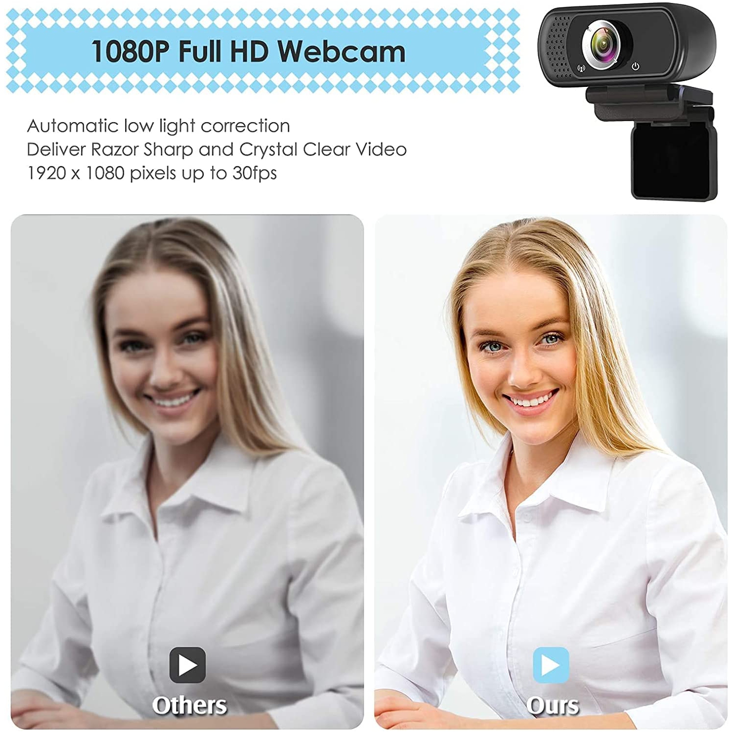 Webcam HD 1080p Web Camera, USB PC Computer Webcam with Microphone, Laptop Desktop Full HD Camera Video Webcam 110 Degree Widescreen, Pro Streaming