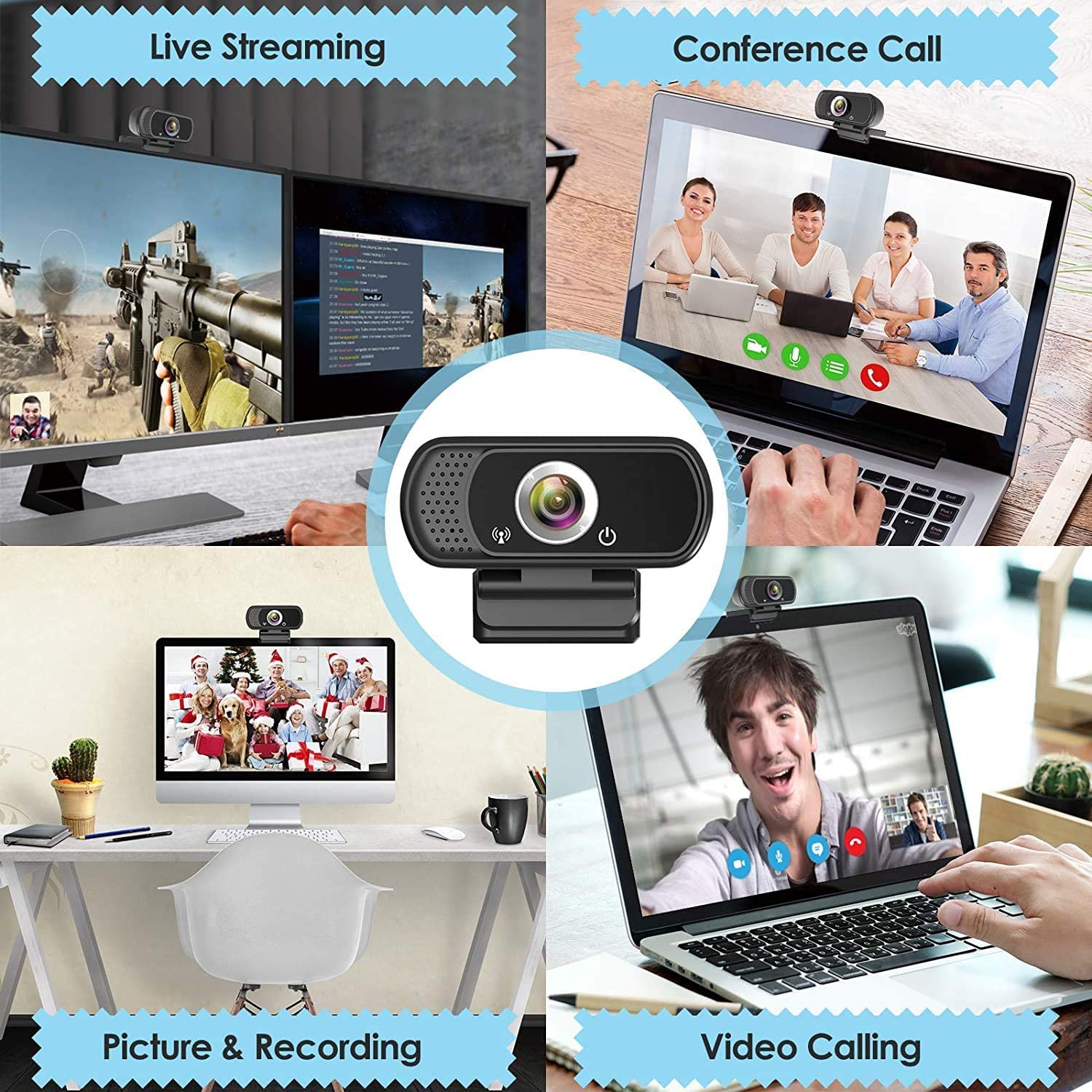 Webcam HD 1080p Web Camera, USB PC Computer Webcam with Microphone, Laptop Desktop Full HD Camera Video Webcam 110 Degree Widescreen, Pro Streaming