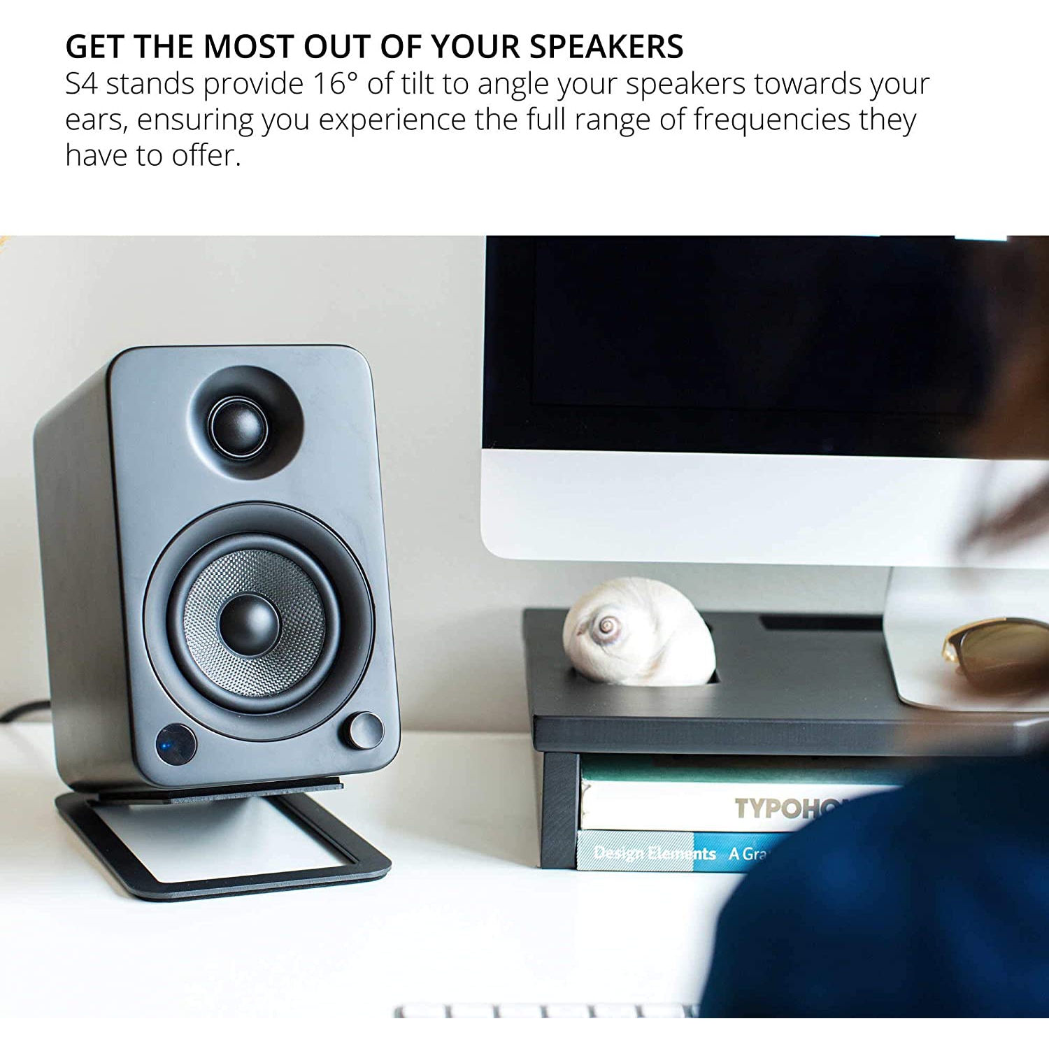S4 – Support pour haut-parleurs de bureau pour haut-parleurs de taille moyenne, noir