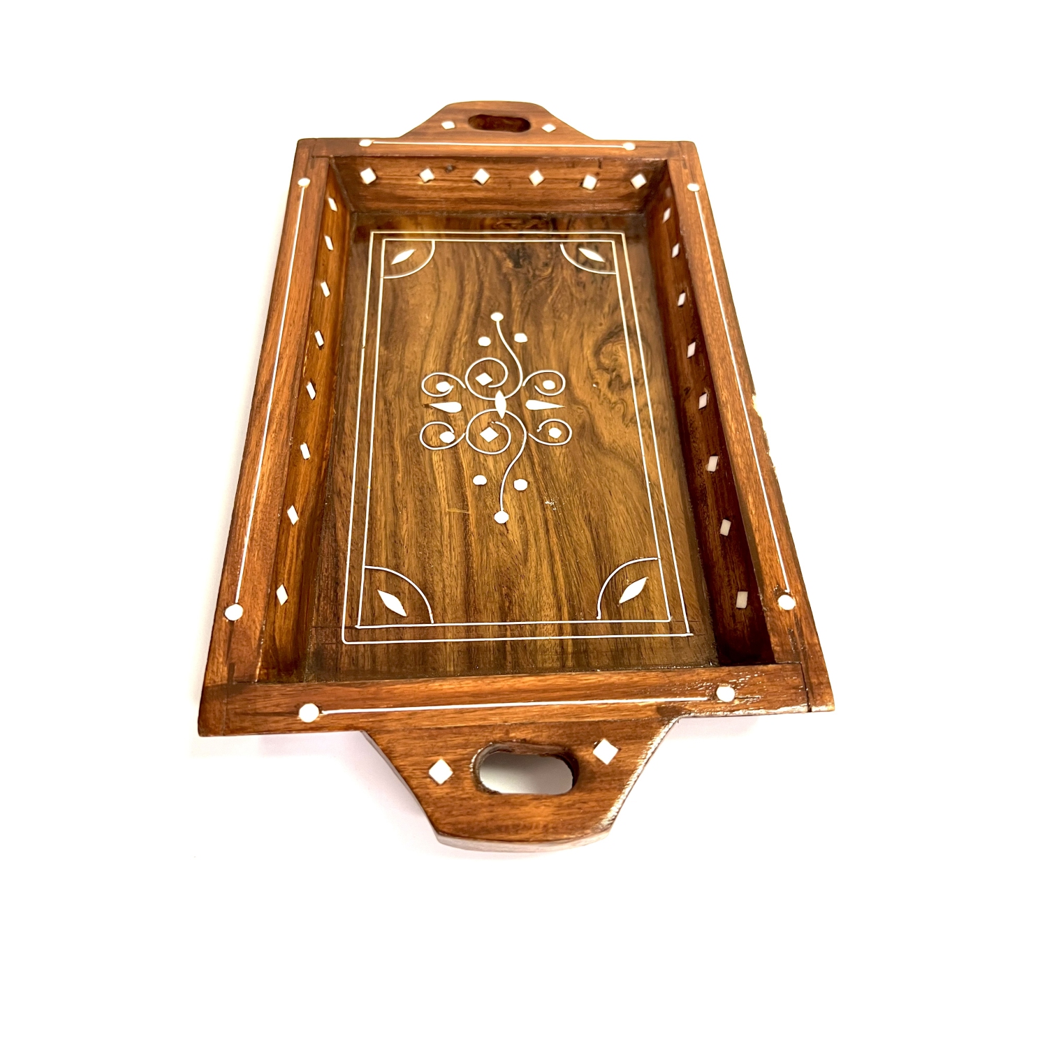 Plateau de service en bois peint ApexGlobal. Plat de service à déjeuner fabriqué à la main en palissandre indien. 24 cm x 7 cm. Idée cadeau unique.