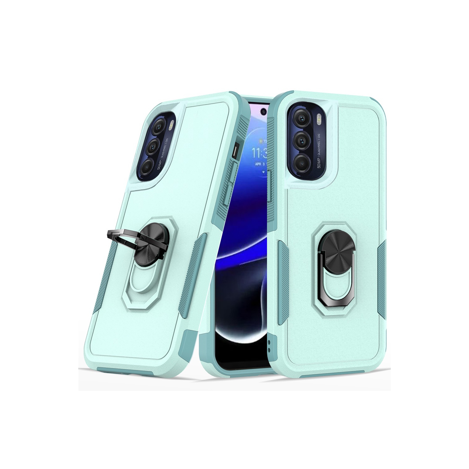 【CSmart】 Dual Layers Heavy Duty Magnetic Hard Kickstand Case with Ring Holder for Motorola Moto G 5G 2022, Teal
