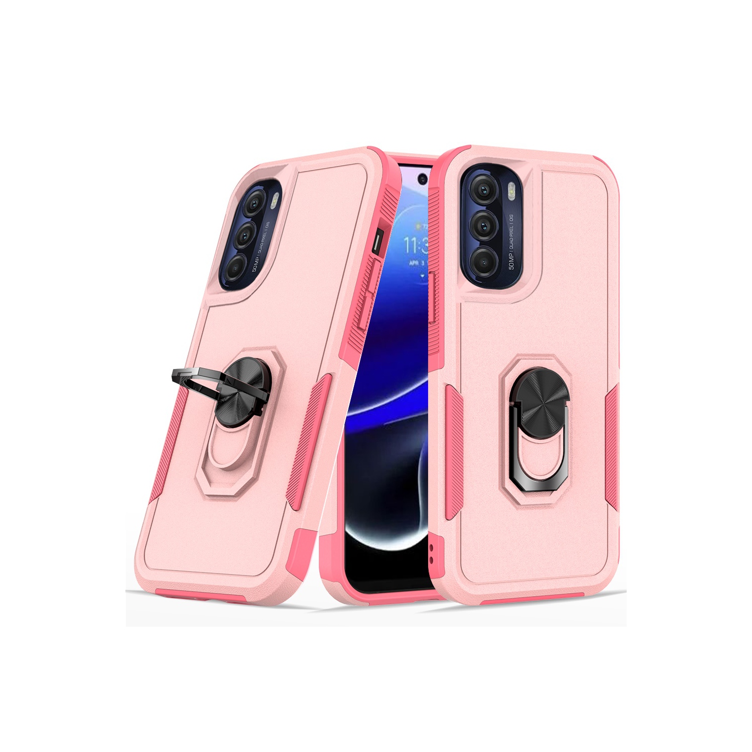 【CSmart】 Dual Layers Heavy Duty Magnetic Hard Kickstand Case with Ring Holder for Motorola Moto G Stylus 5G 2022, Pink