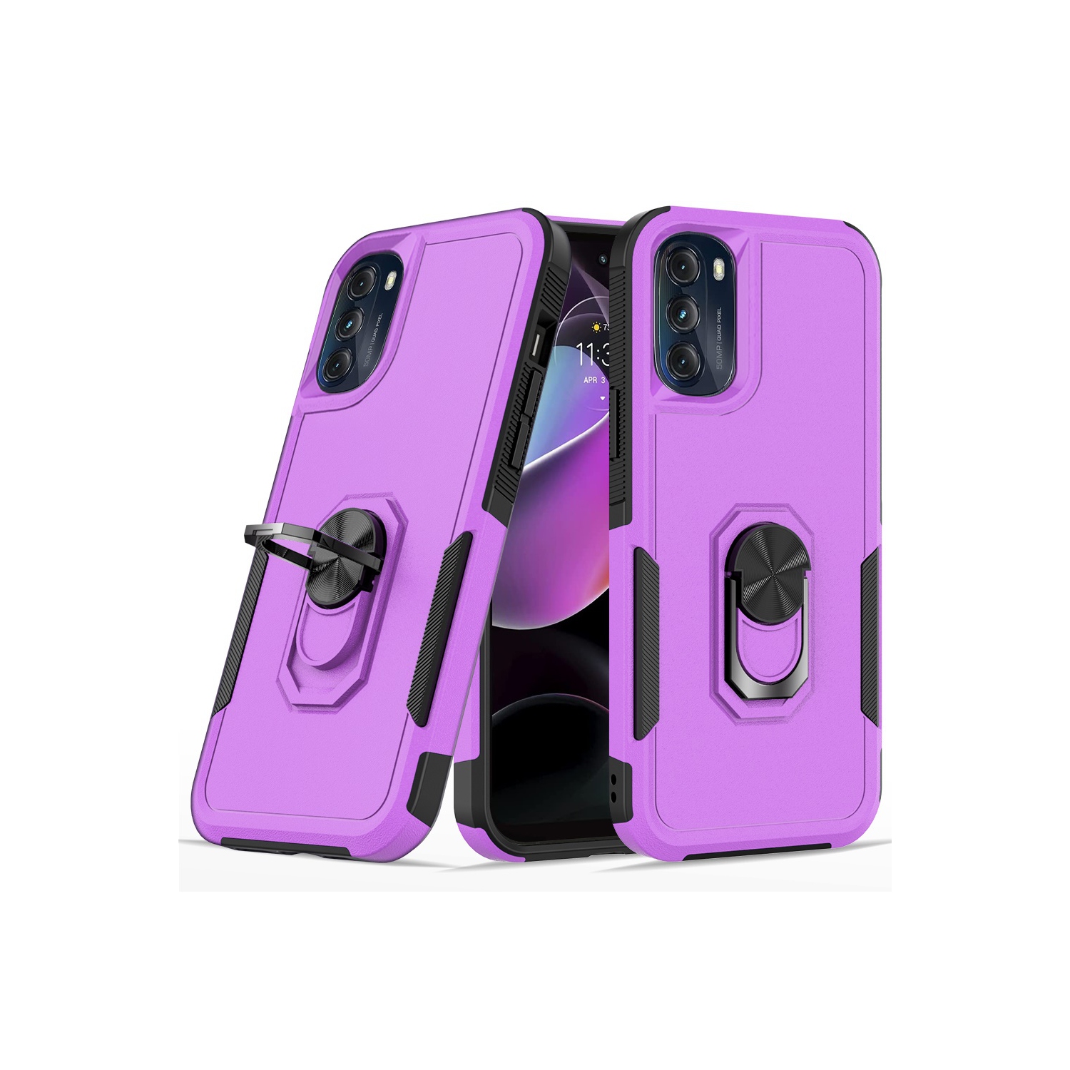 【CSmart】 Dual Layers Heavy Duty Magnetic Hard Kickstand Case with Ring Holder for Motorola Moto G Stylus 5G 2022, Purple