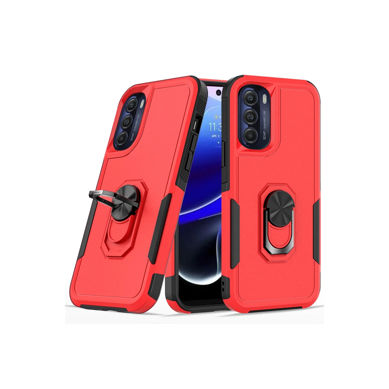 【CSmart】 Dual Layers Heavy Duty Magnetic Hard Kickstand Case with Ring Holder for Motorola Moto G Stylus 5G 2022, Red