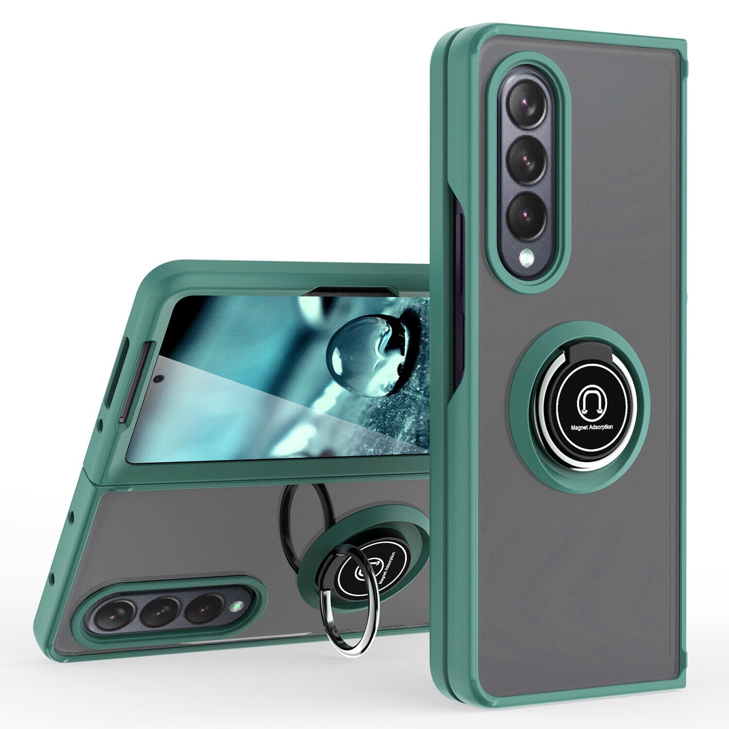 【CSmart】 Anti-Drop Rubberized Hybrid Magnetic Kickstand Case with Ring Holder for Samsung Galaxy Z Fold 4 5G 2022, Green