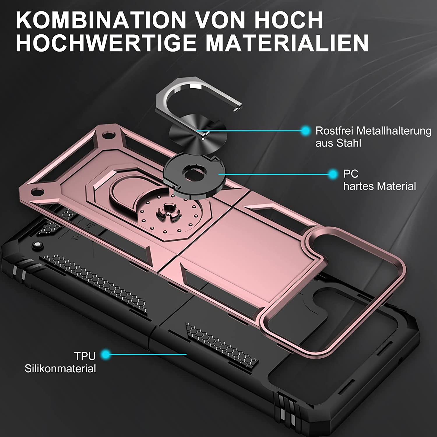 【CSmart】 Anti-Drop Hybrid Magnetic Hard Kickstand Case Cover with Ring Holder for Samsung Galaxy Z Flip 4 5G 2022, Rose Gold