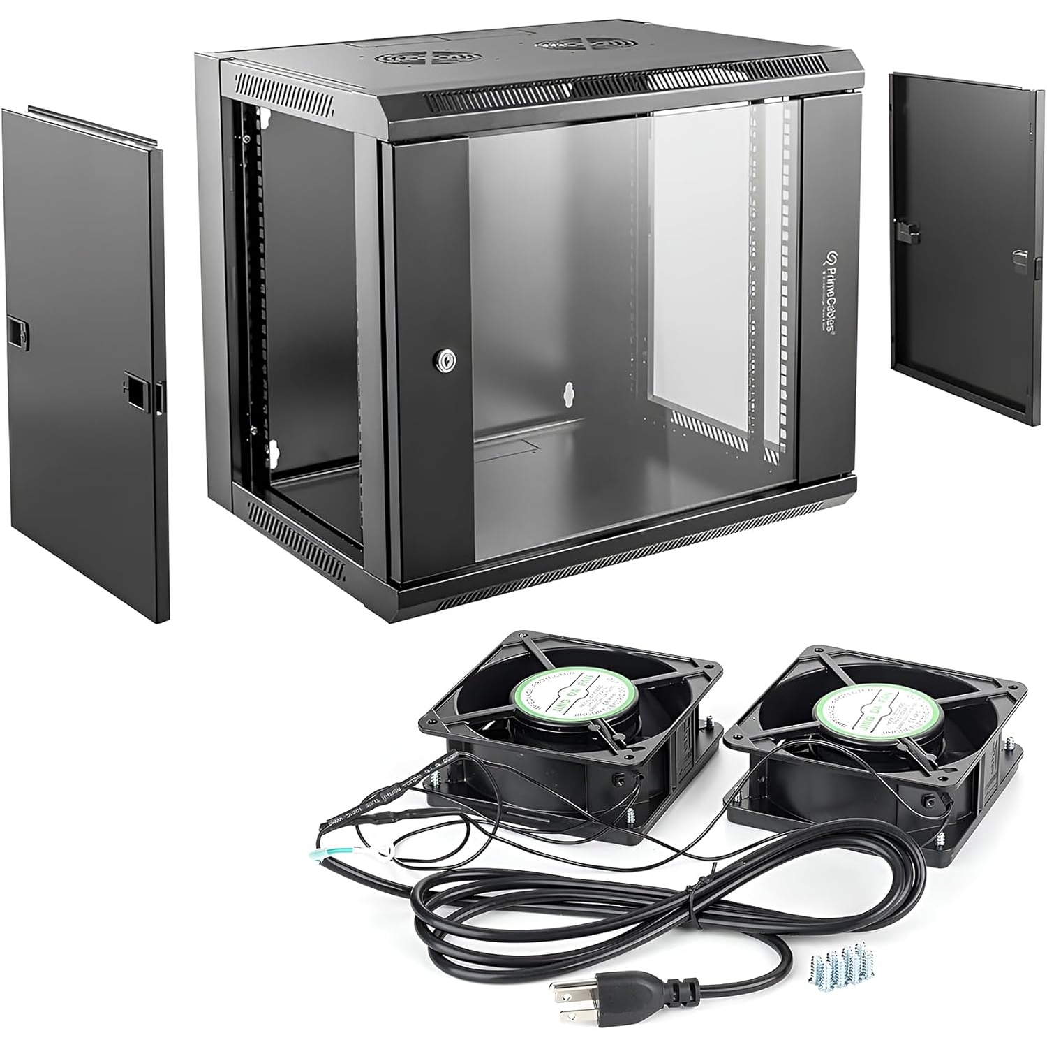 12U Network Server Rack, Server Cabinet Wall Mount Glass Door, 2 AC Powered Ventilation Fans with Hardware Including